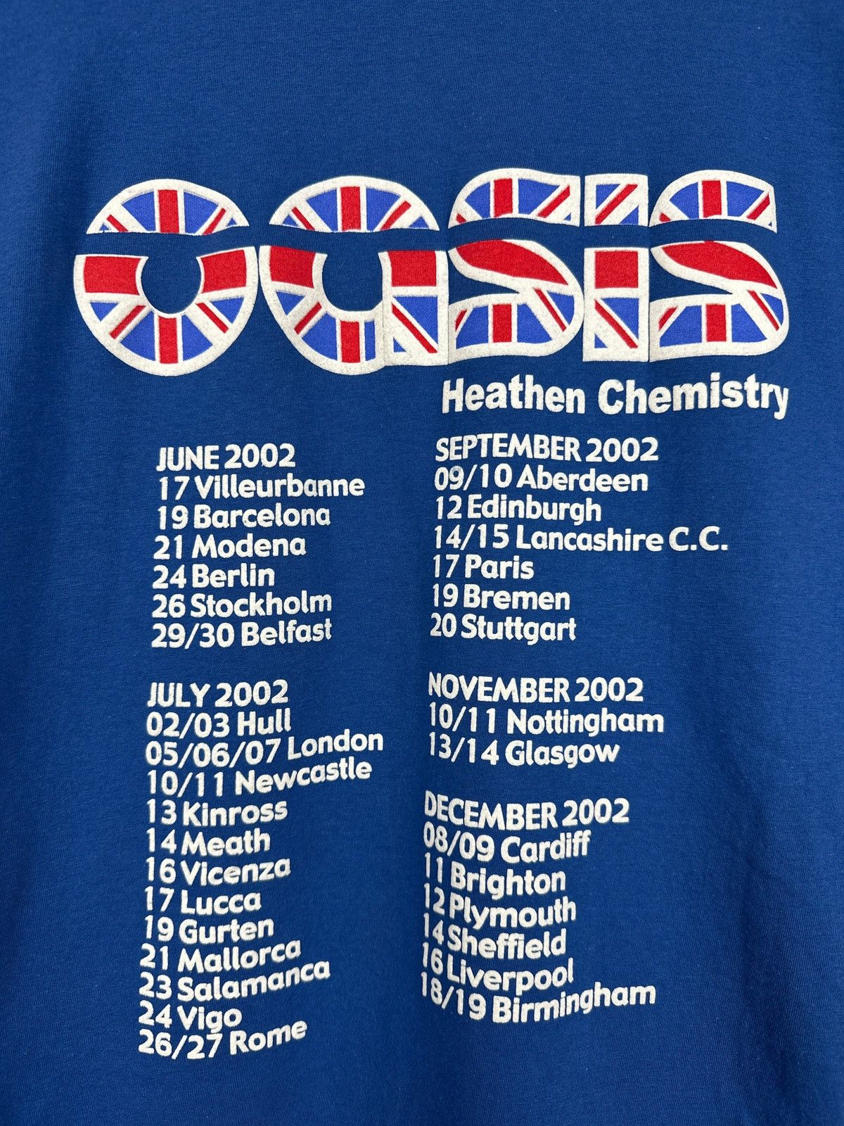 Band Tees 2002 Vintage Oasis Heathen Chemistry Tour Blue Band T-Shirt Size US XL / EU 56 / 4 - 14 Thumbnail