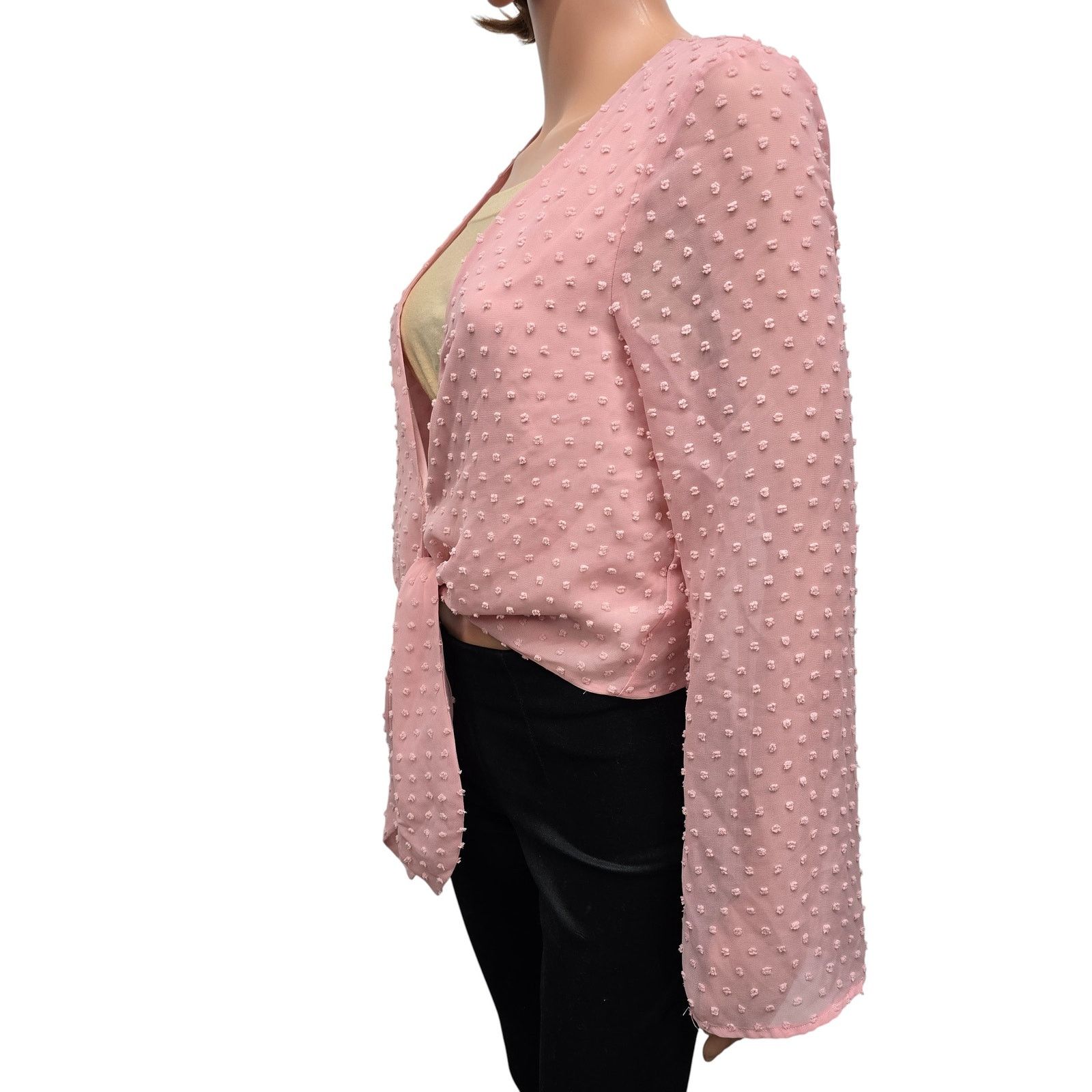 Bcbgmaxazria NWT $88 BCBGeneration Swiss Dot Long Sleeve Tie Front Top XS Size XS / US 0-2 / IT 36-38 - 8 Thumbnail