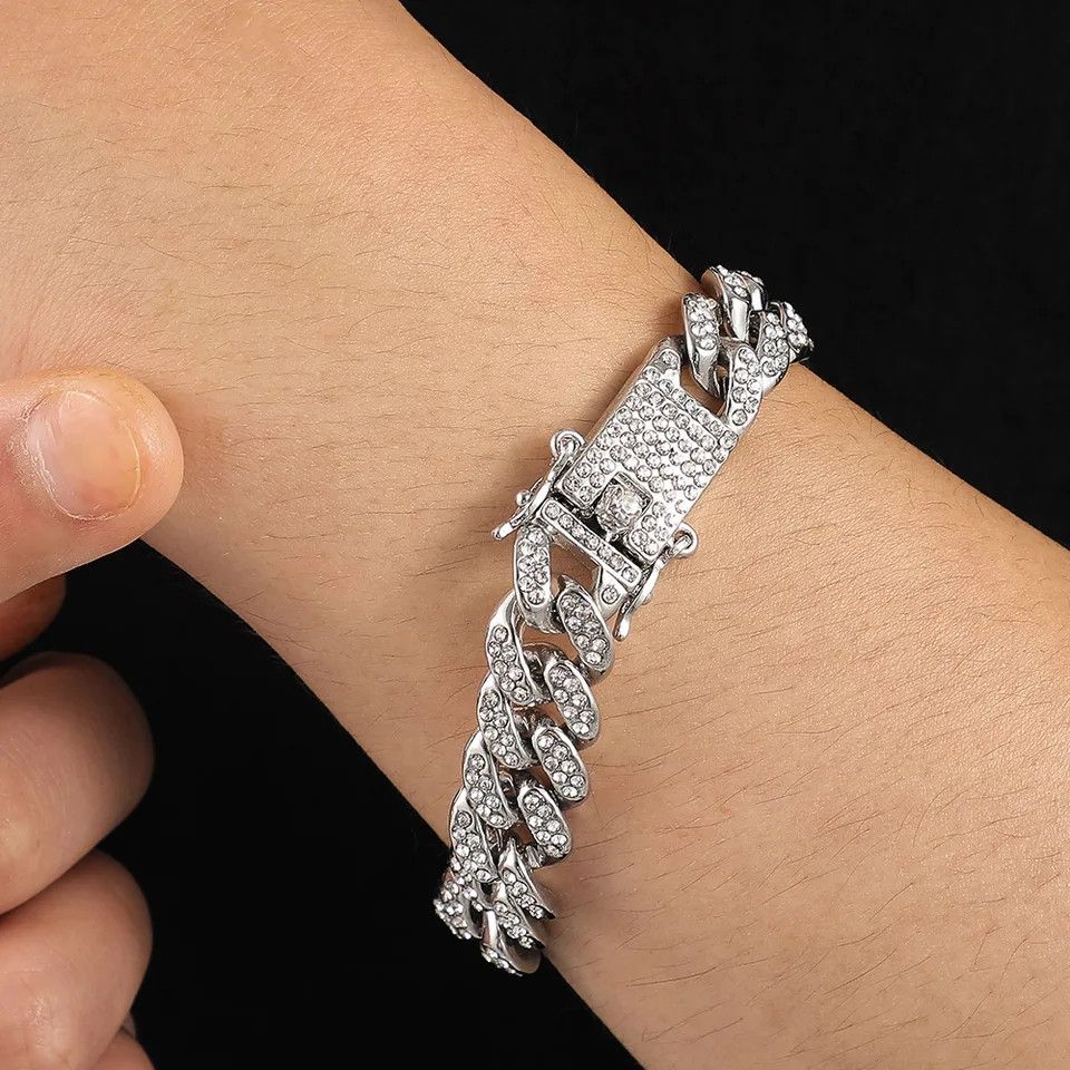 Jewelry × Vintage Cuban Link Chain Rhinestone Iced (9inch/22cm) Size ONE SIZE - 3 Thumbnail
