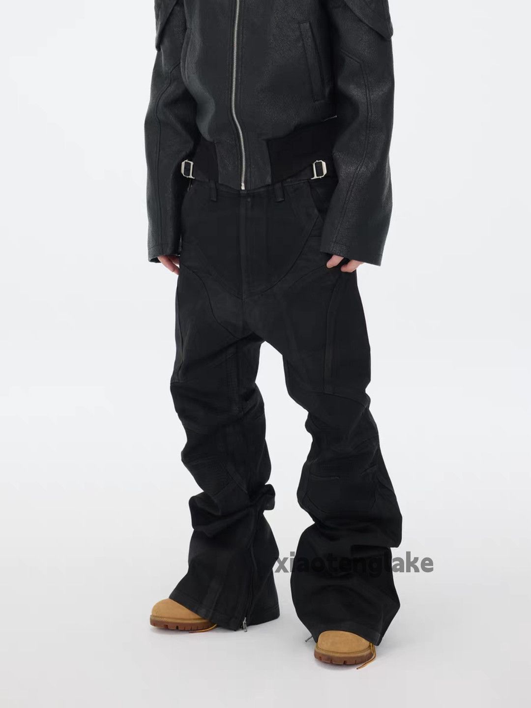 zx wax coated punk grunge patchwork biker rider jeans