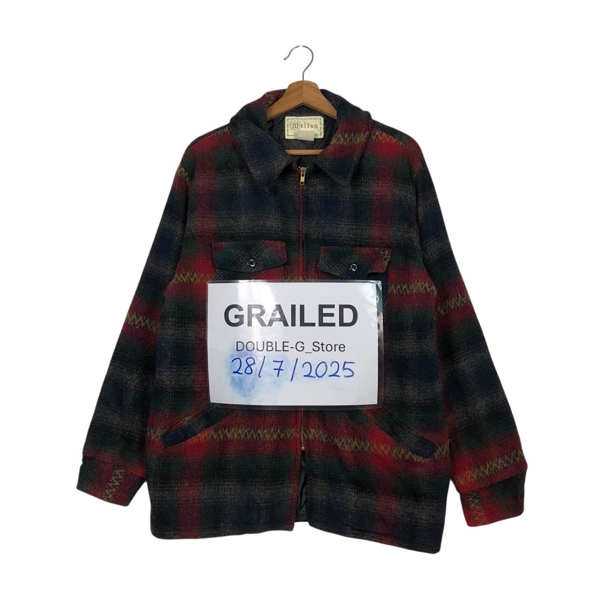 Vintage 📌Vintage Wool Work Jacket Melton Outer Wear Tartan Design Size US L / EU 52-54 / 3 - 1 Thumbnail