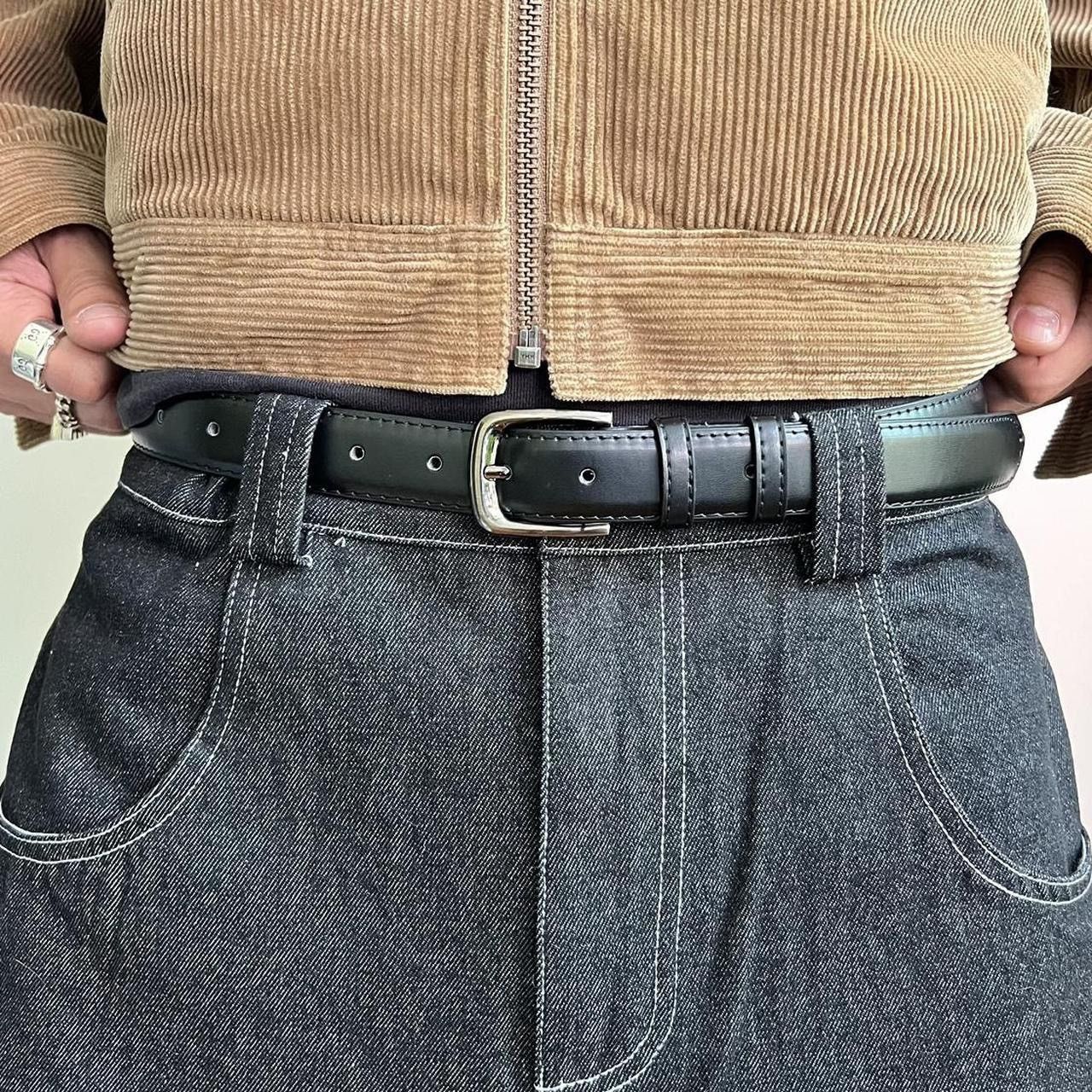 Leather × Vintage vintage black american western simple design belt Size 30 - 1 Thumbnail