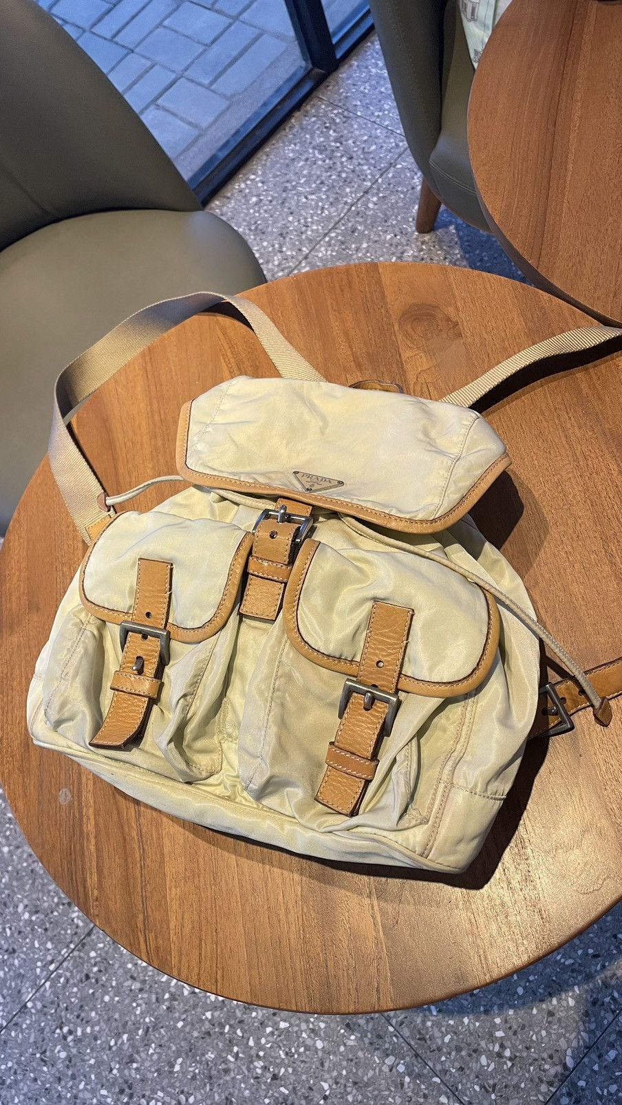 Prada Sport Cream Ivory Brown Nylon Leather