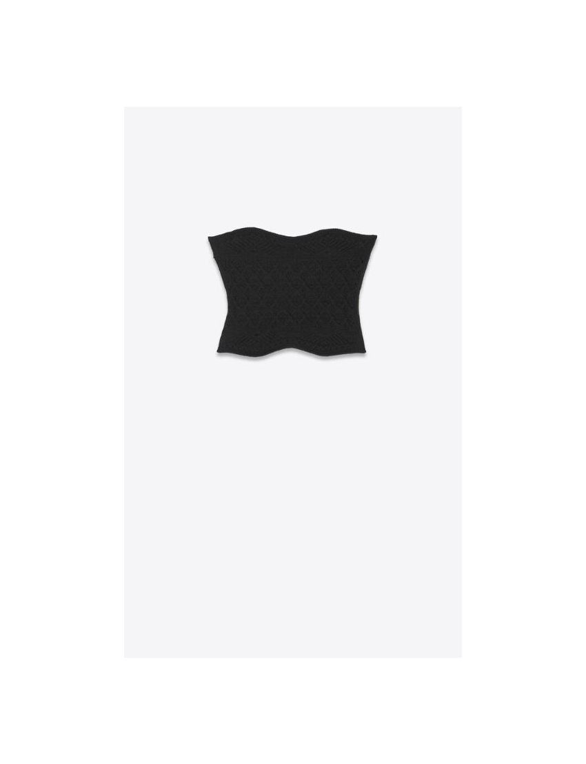 Saint Laurent Paris o1s1wg111224 Crochet Bustier in Wool in Black Size L / US 10 / IT 46 - 2 Thumbnail