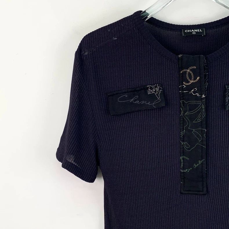 Chanel Chanel Black silk pattern embroidered round-neck short-sle Size XS / US 0-2 / IT 36-38 - 3 Thumbnail