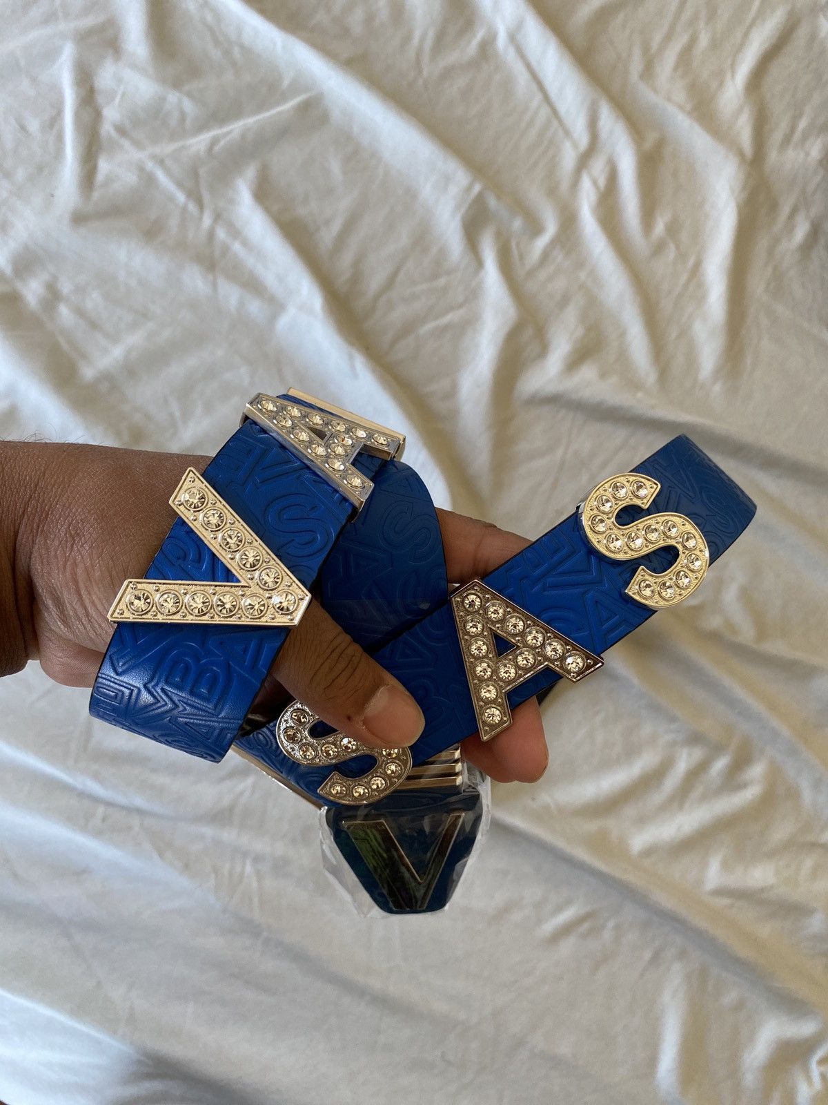 image of Valabasas Bust Down Rhinestones Belt in Blue, Men's