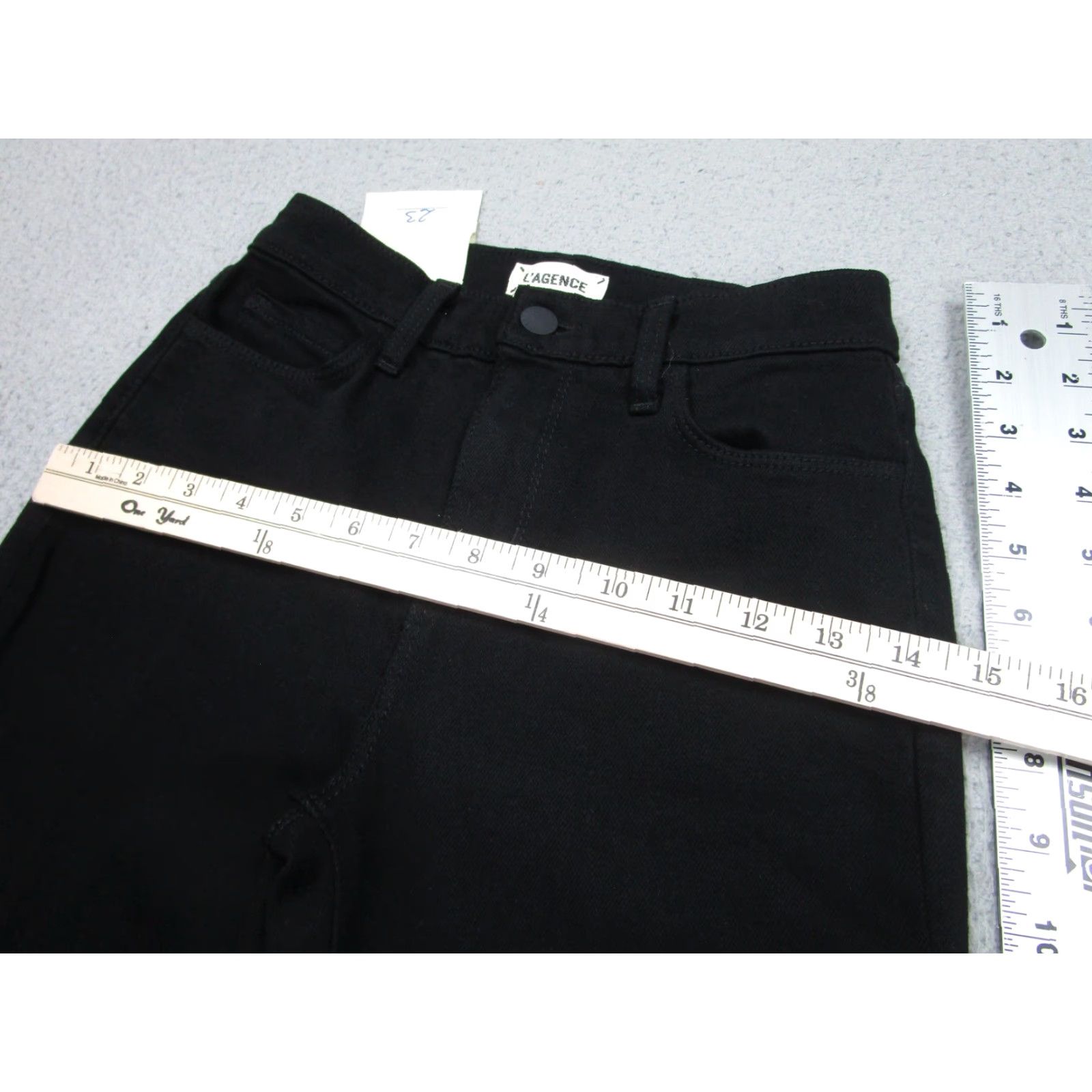 L'AGENCE L'Agence Jeans Womens 23 Black Sada Cropped Slim Raw Hem High Rise Stretch Denim Size 40" / US 18 - 6 Thumbnail
