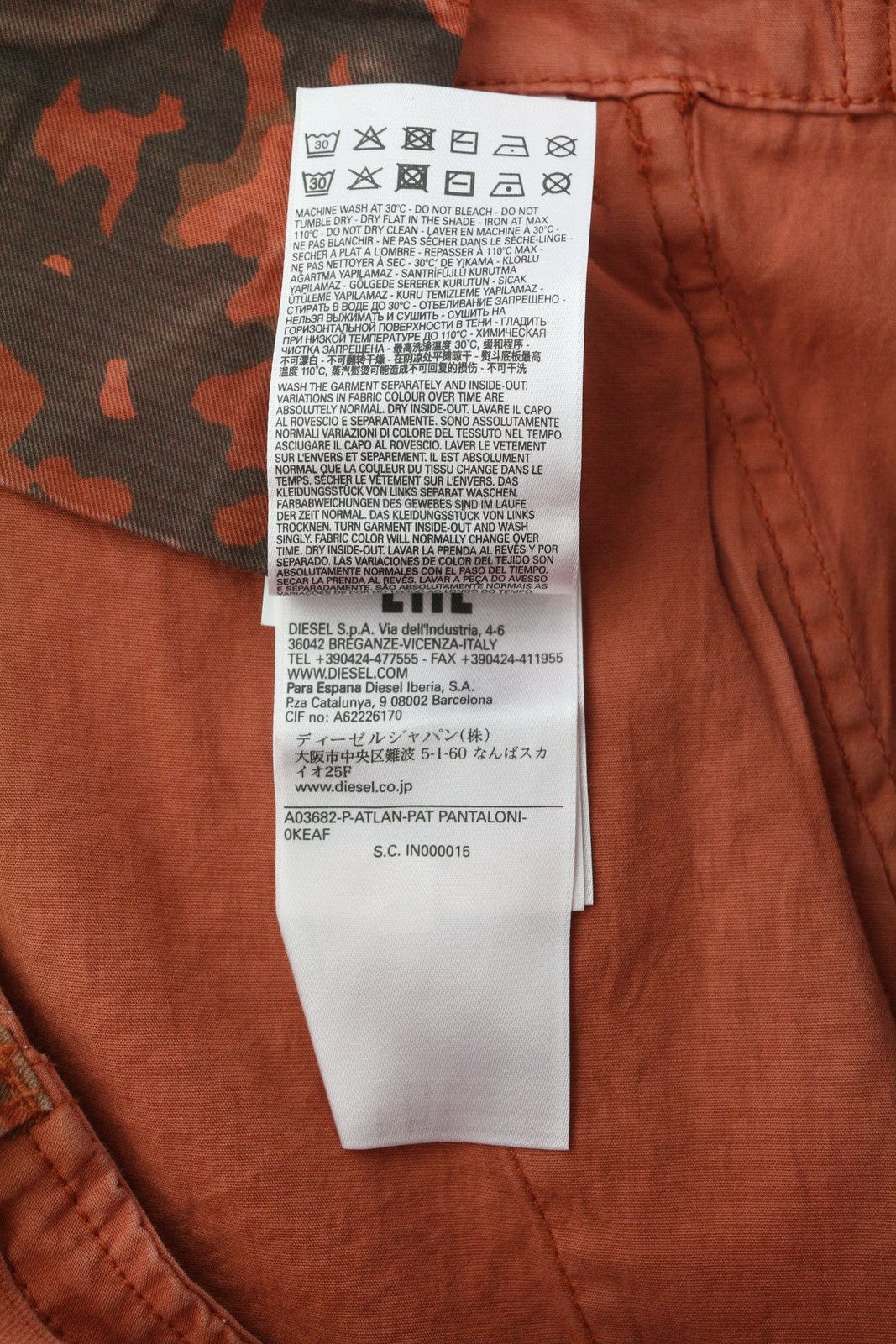 Diesel P-ATLAN-PAT W32 Orange Camouflage Multi-Pocket 85387 Size US 32 / EU 48 - 10 Thumbnail