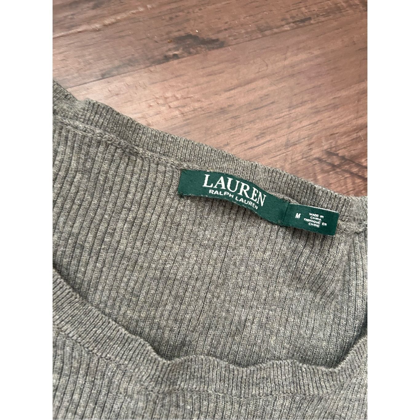 Lauren Ralph Lauren Lauren Ralph Lauren Gray Ribbed Scoop Neck Sweater, Size Med Size M / US 6-8 / IT 42-44 - 3 Thumbnail