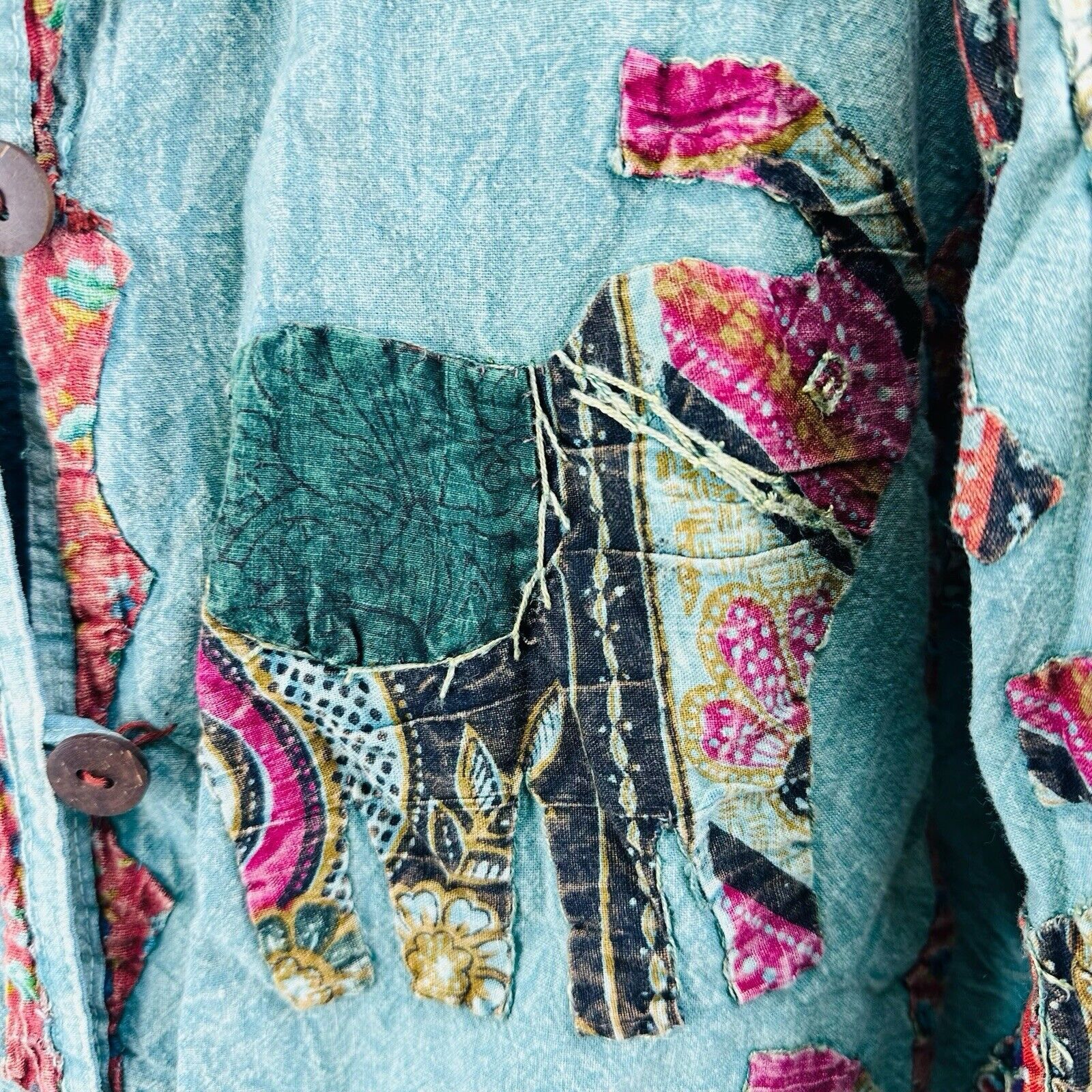 Other Art To Wear Indie Elephant Kimono Blouse Teal Sz L/XL Size XL / US 12-14 / IT 48-50 - 4 Thumbnail