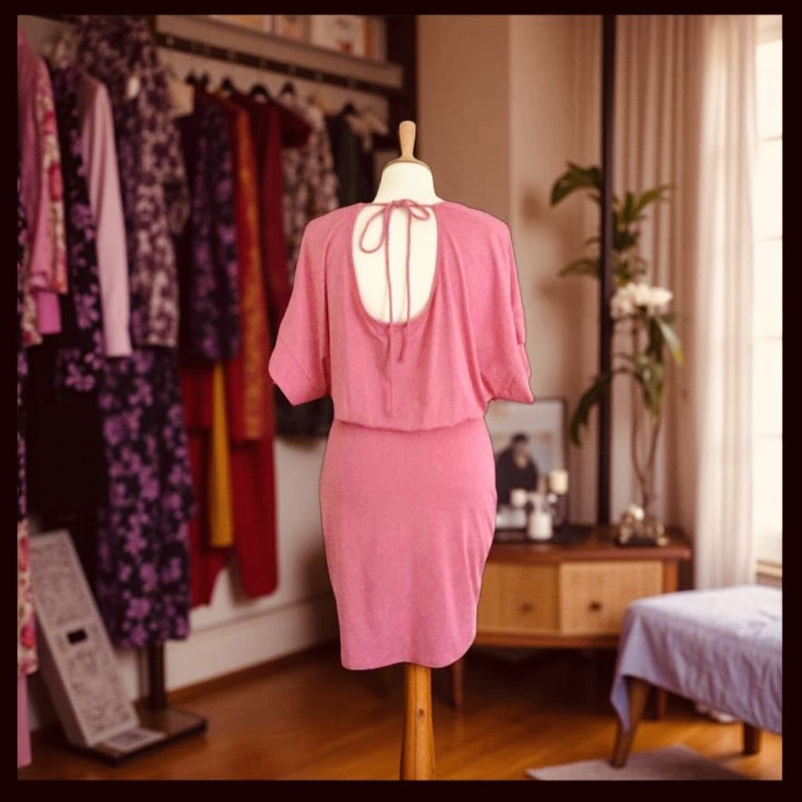Designer × Other Colorful Bright Pink Peacock Print Dress Size L / US 10 / IT 46 - 5 Thumbnail