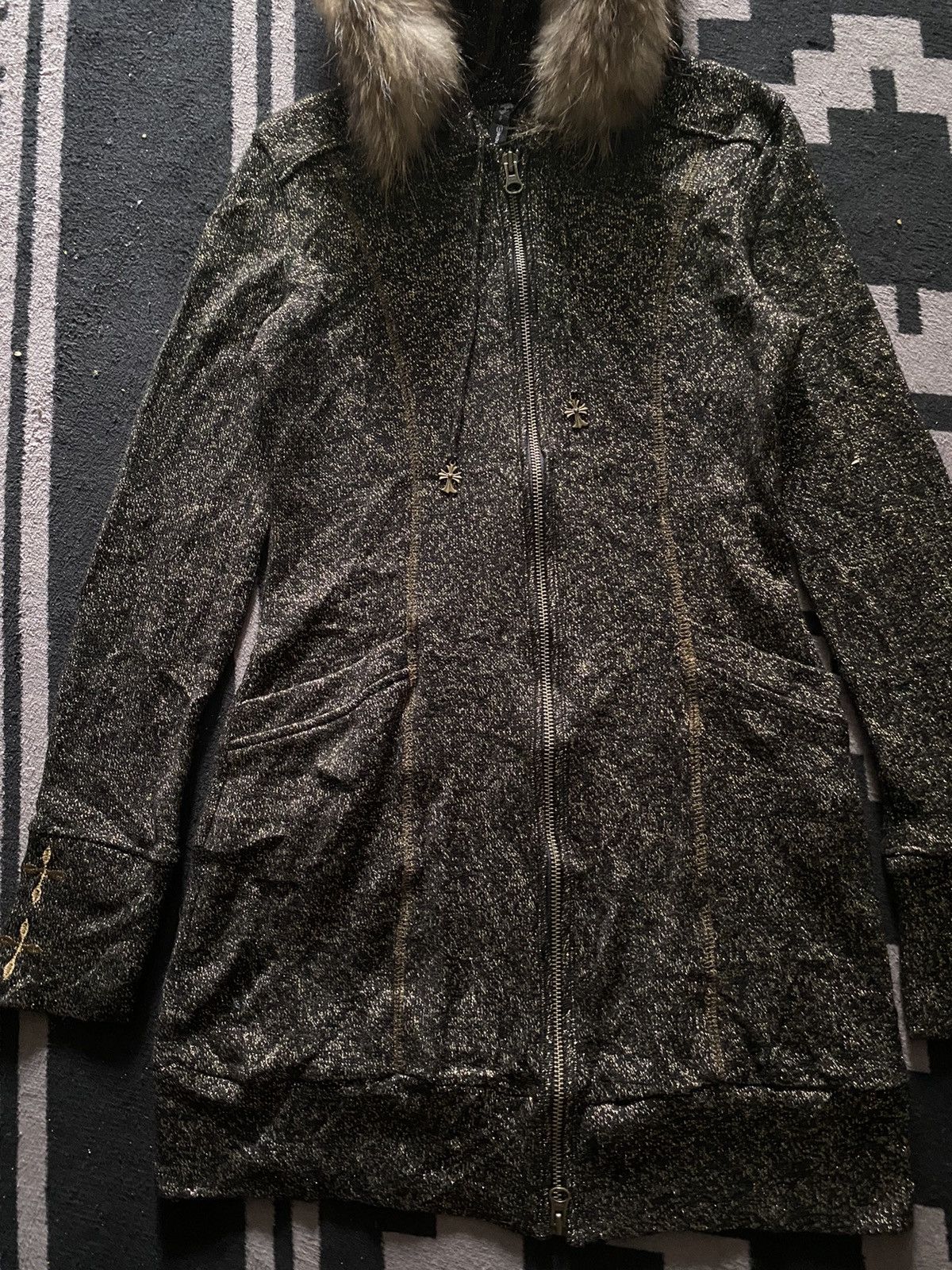 Yasuyuki Ishii Japanese Ozz Croce faux fur glitter knit full zip hoodie Size US M / EU 48-50 / 2 - 6 Thumbnail