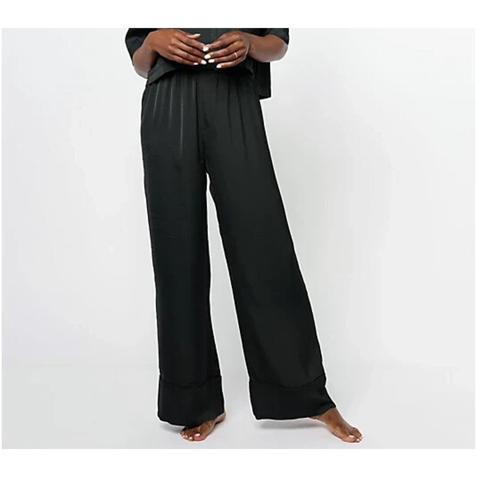 & Other Stories Barefoot Dreams Washed Satin Piped Wide Leg Black,XL A612222 Size 26" / US 2 / IT 38 - 1 Preview
