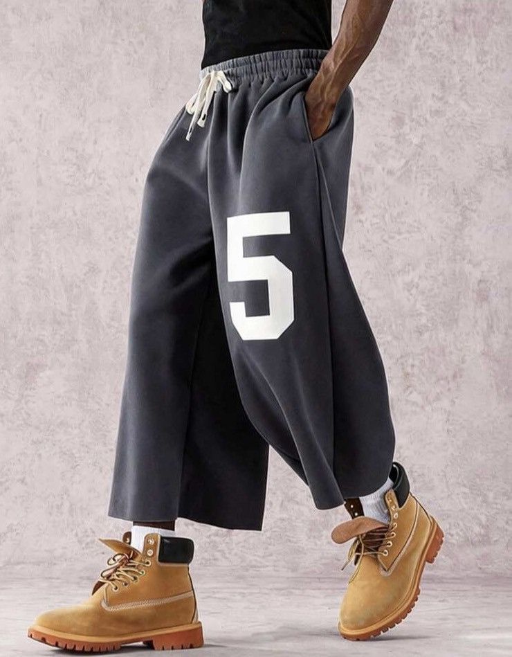 Gray Cropped Wide-Leg Sweatpants