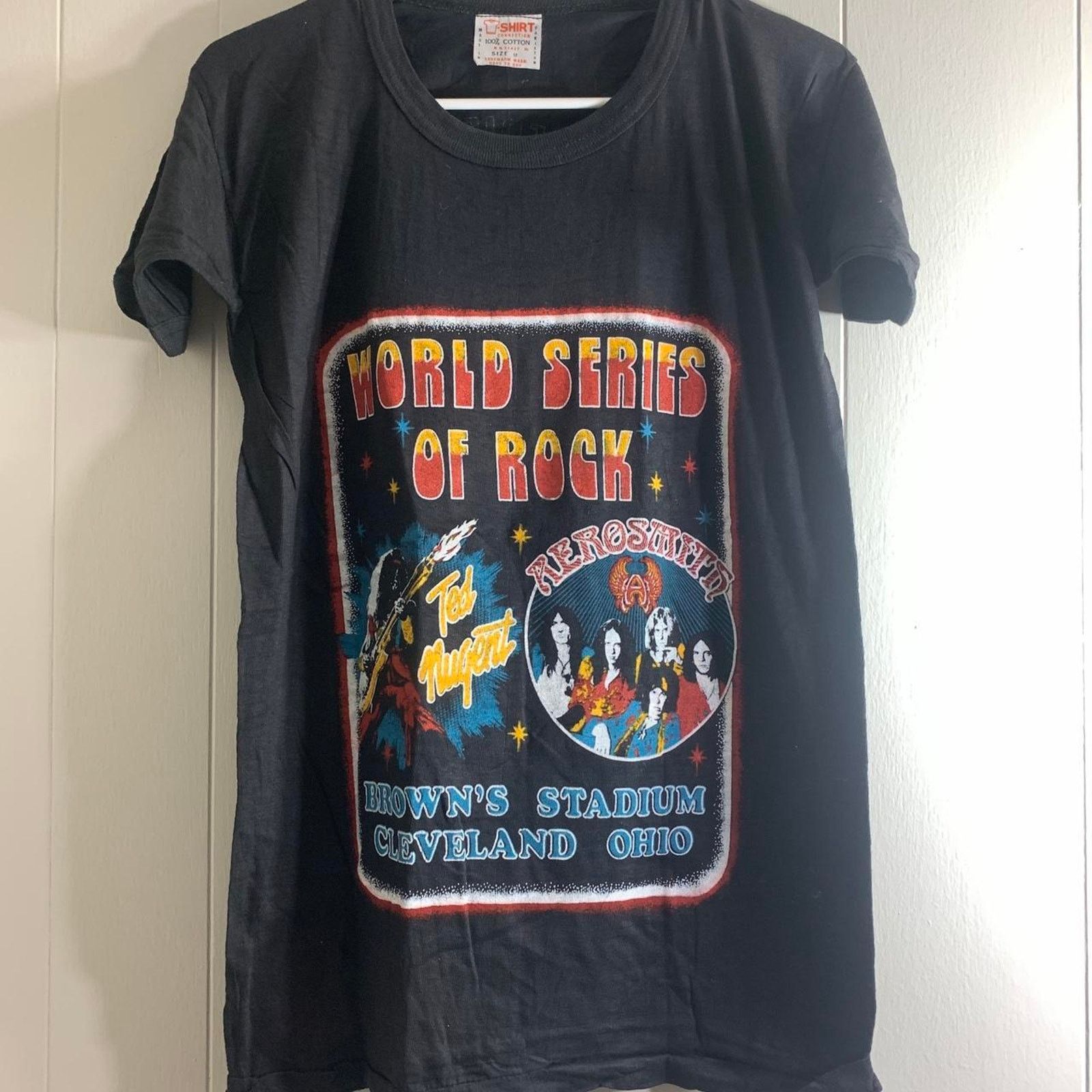 Vintage 1979 AEROSMITH TED NUGENT JOURNEY AC/DC THIN LIZZY tee shirt Size US M / EU 48-50 / 2 - 3 Thumbnail