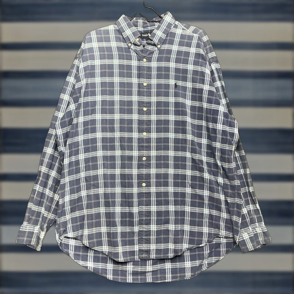 Polo Ralph Lauren VINTAGE Polo Ralph Lauren Button Up Shirt Mens XL Plaid Pony Long Sleeve Dress Blue Size 46R - 1 Thumbnail