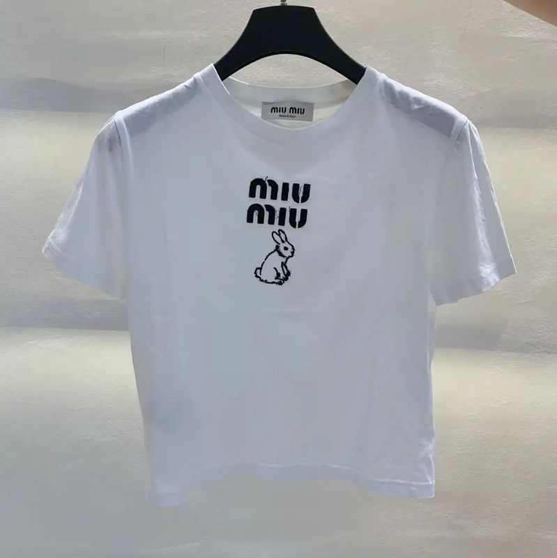 Miu Miu Miu Miu White Cotton Women's T-Shirt 0089 Size XS / US 0-2 / IT 36-38 - 1 Thumbnail