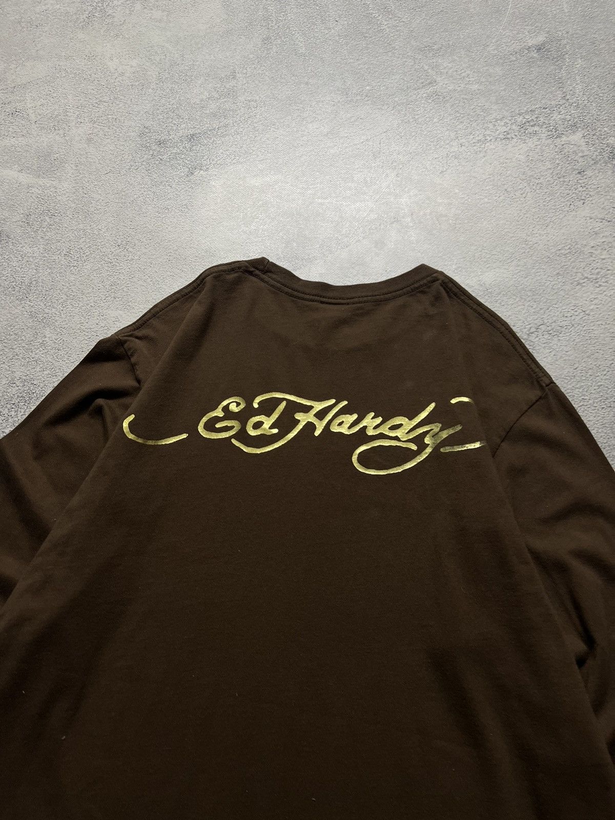 Ed Hardy Vintage Y2k Ed Hardy Brown 🤎 Skull☠️ Crazy Long Sleeve 00’s Size US L / EU 52-54 / 3 - 8 Thumbnail