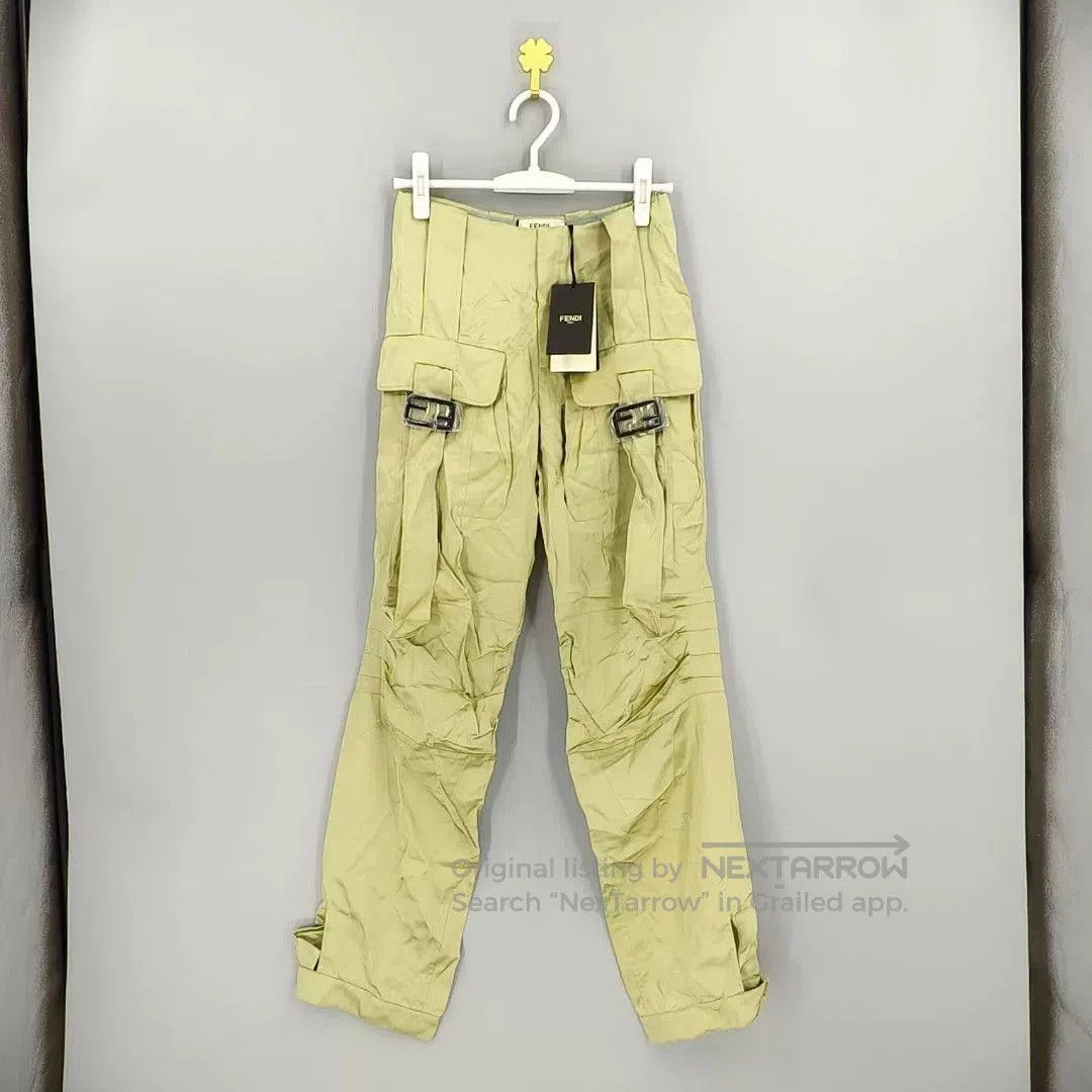 Fendi Green Pleated Cargo Long Pants.
