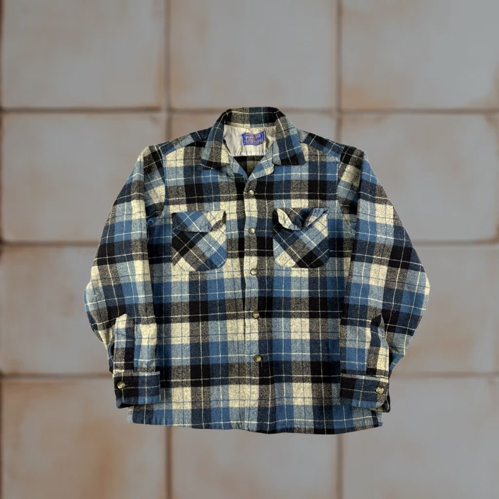Pendleton VINTAGE Pendleton Board Shirt Blue Plaid 70s Wool Flannel Long Sleeve Button-Up Collared Size M Mens Size US M / EU 48-50 / 2 - 1 Thumbnail