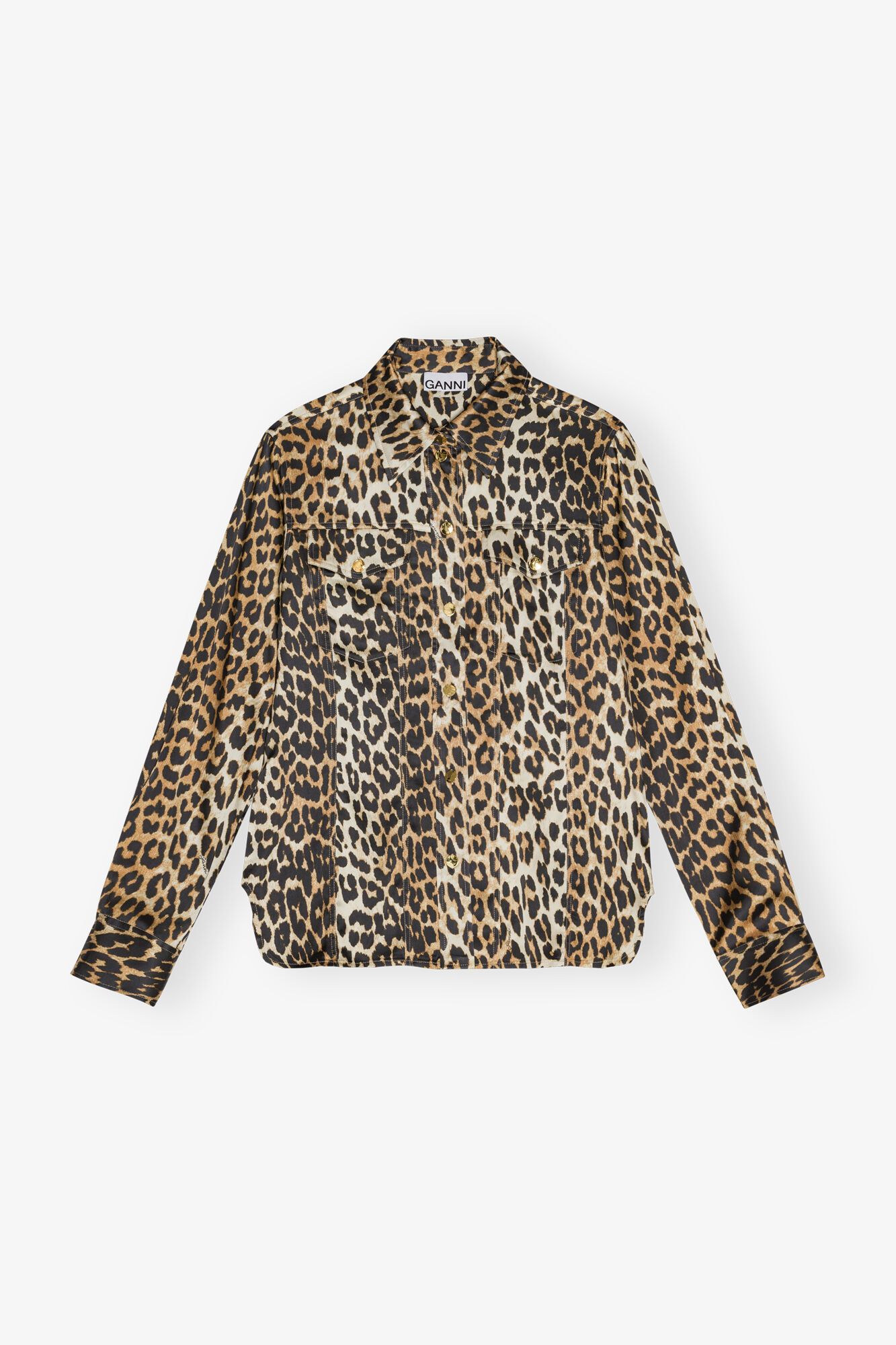 Ganni o1s22i1n0525 Leopard Print Satin Shirt in Leopard Size XS / US 0-2 / IT 36-38 - 1 Thumbnail