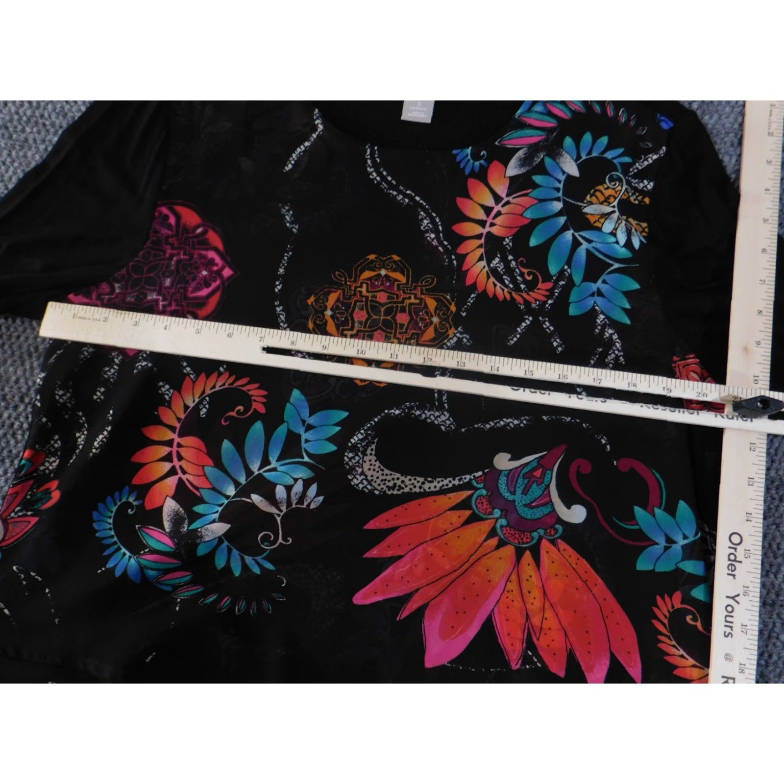 Vintage Chico's Blouse Shirt Womens XL Black Floral Chiffon Sheer Bell Sleeve Scoop Neck Pullover Casual Regular Summer Spring Designer Style Size XL / US 12-14 / IT 48-50 - 5 Thumbnail