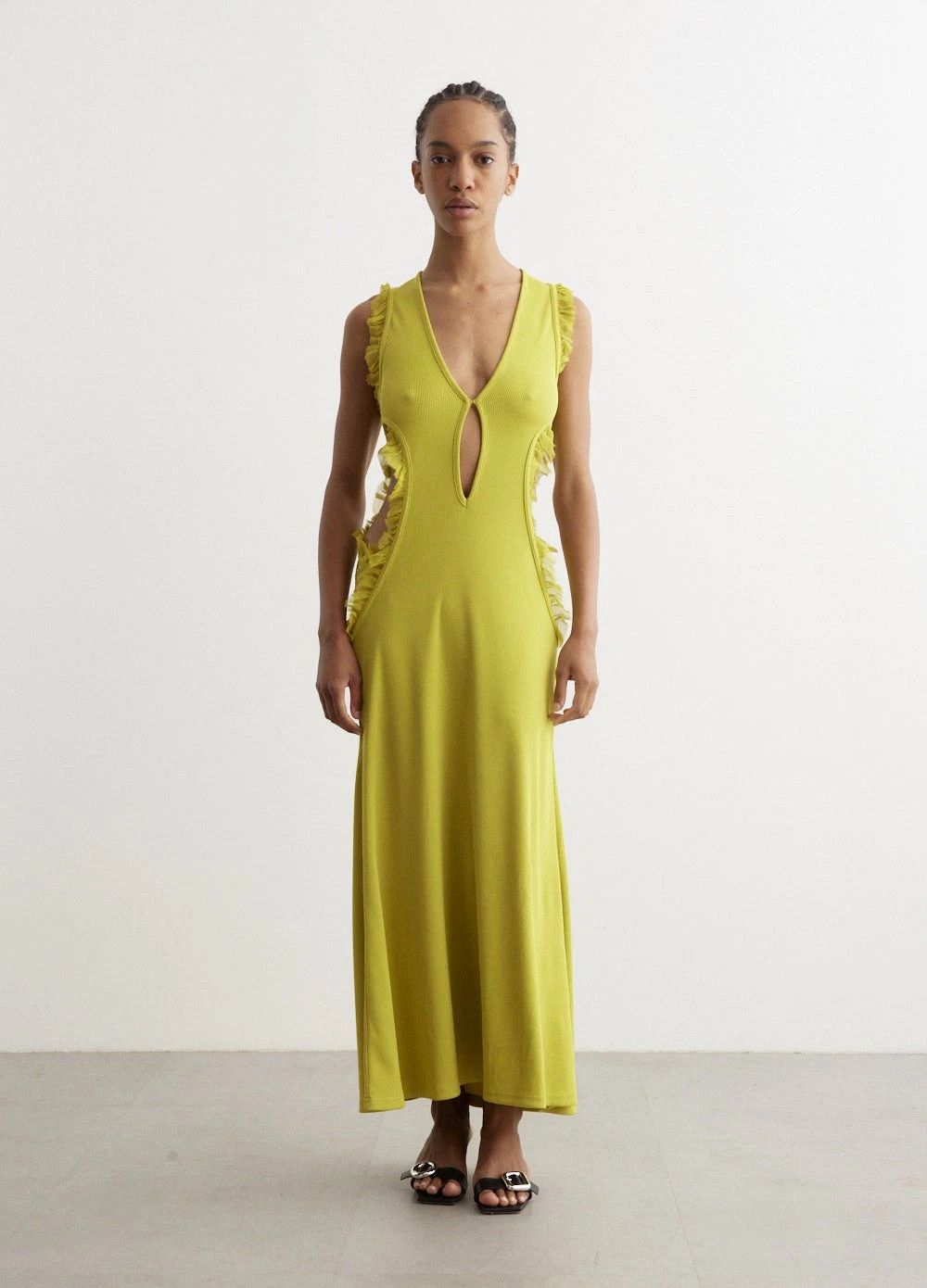 Christopher Esber CHRISTOPHER ESBER CARINA PLUNGE DRESS LIMEADE Size: 10 Size S / US 4 / IT 40 - 1 Thumbnail
