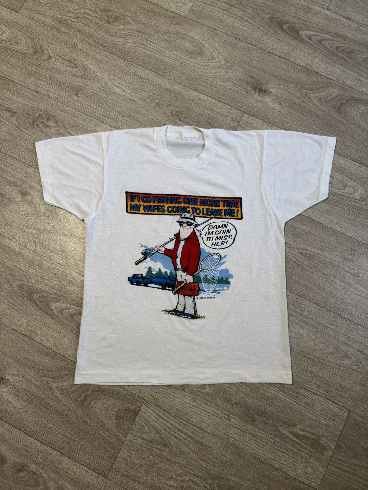 Vintage 🔷Vintage Air Waves Fishing T-shirt 1989🔷 Size US M / EU 48-50 / 2 - 1 Thumbnail