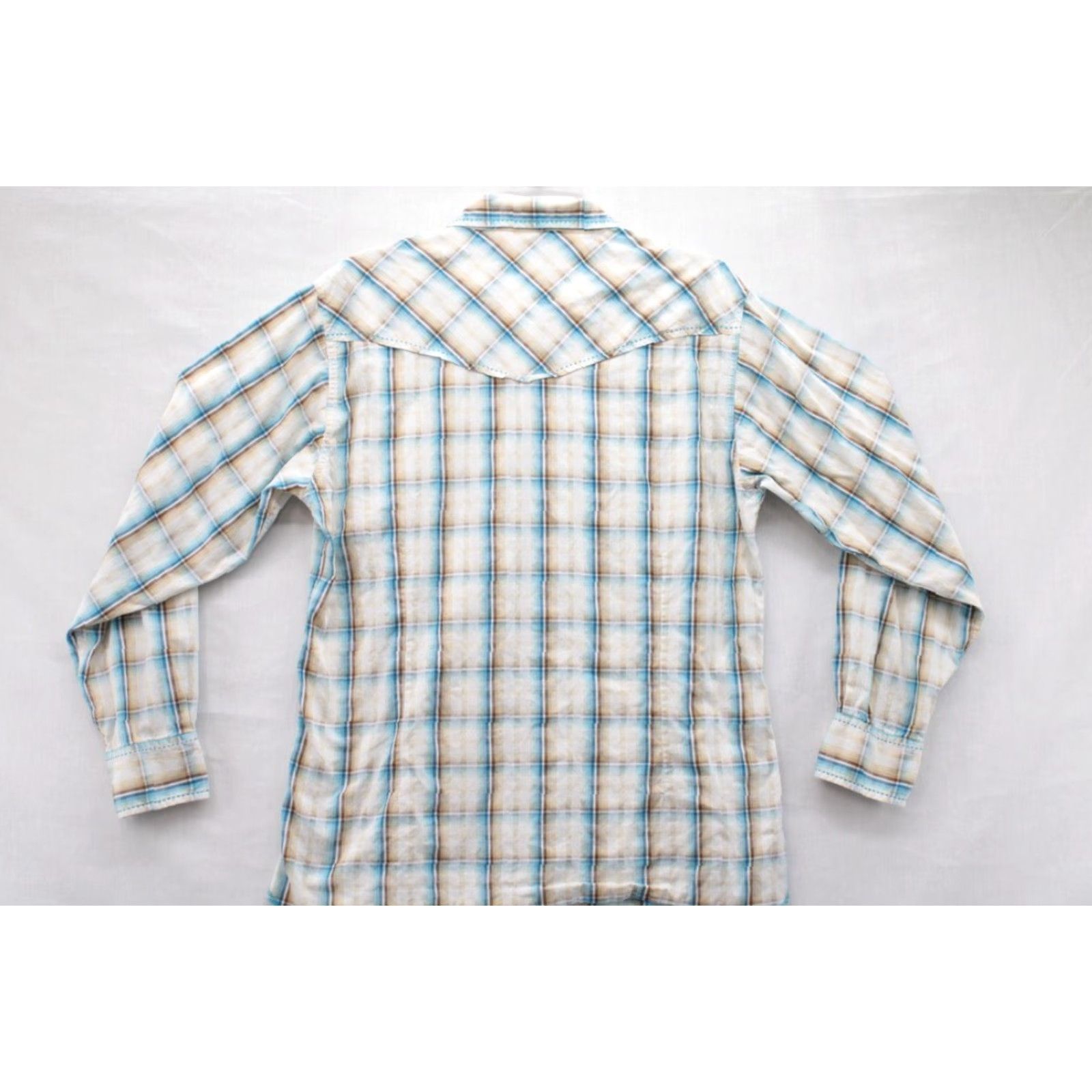 Wrangler VINTAGE Wrangler Western Shirt Men's M Thick Stitch Pearl Snap Diamond Shape Blue Plaid Size US M / EU 48-50 / 2 - 7 Thumbnail