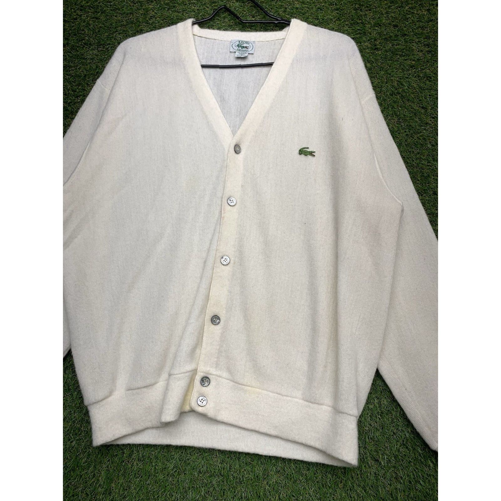 Izod VINTAGE Izod Lacoste Cardigan Sweater Mens XL Beige 80s 90s Preppy Golf Button Embroidered Logo Mens Cardigan Sweater Size US XL / EU 56 / 4 - 3 Thumbnail
