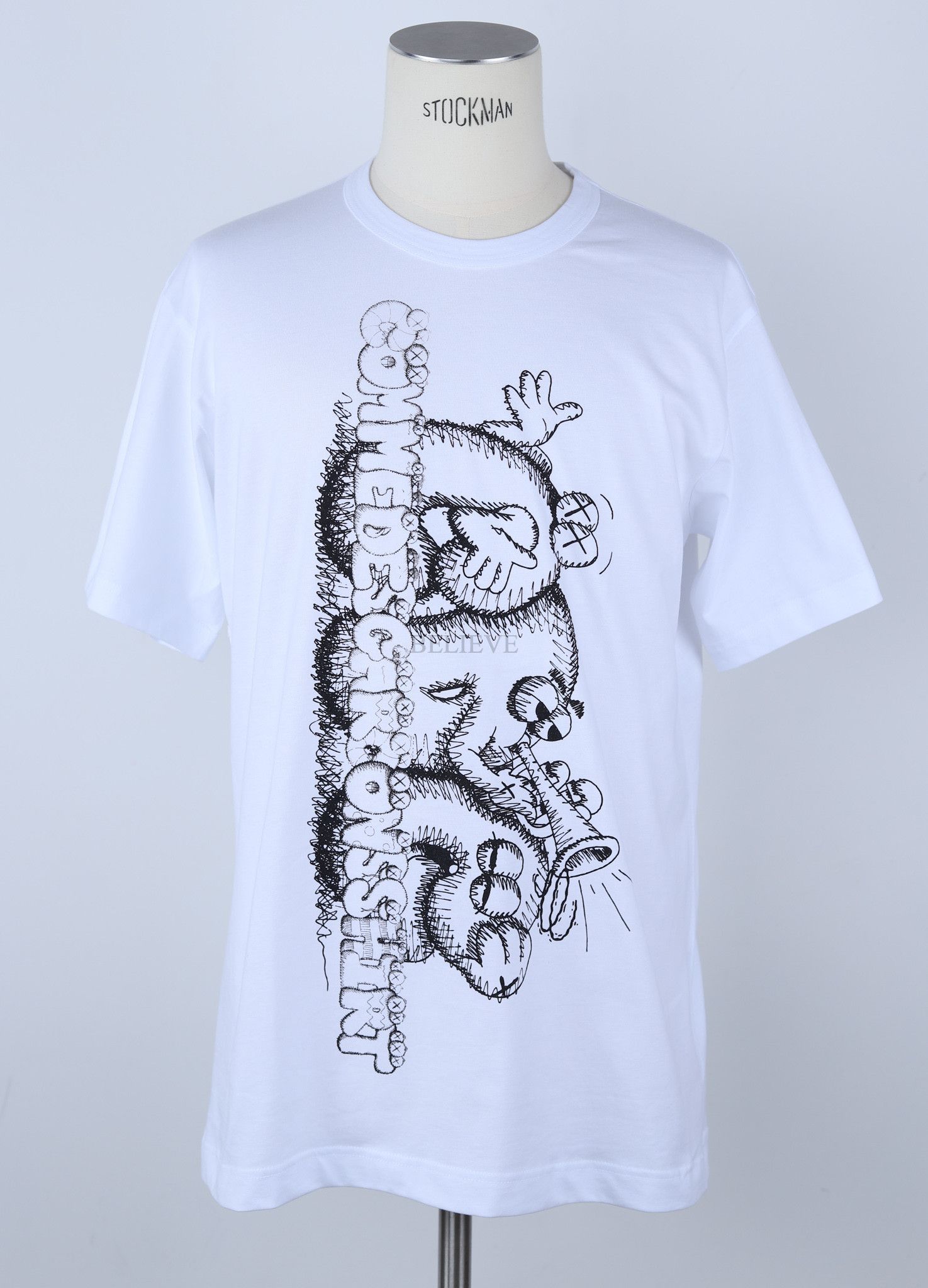 image of Comme Des Garcons X Kaws T-Shirt Logo White Black 259, Men's (Size Large)