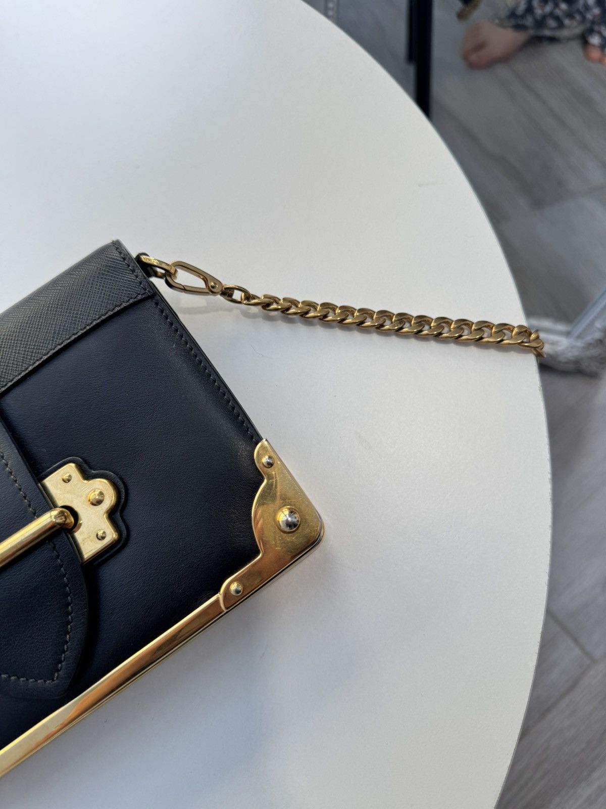 Prada Prada Cahier Leather Shoulder Bag in Black and Gold Size ONE SIZE - 13 Thumbnail