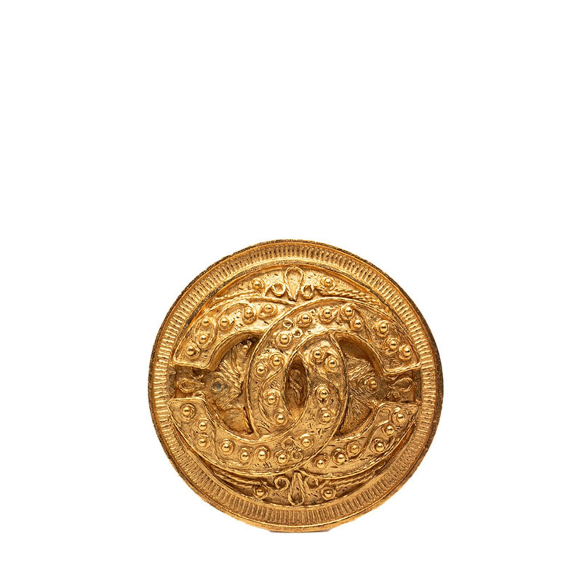Chanel CHANEL Coco Mark Vintage Medallion Round Brooch, Gold Plated, Women's Size ONE SIZE - 1 Thumbnail