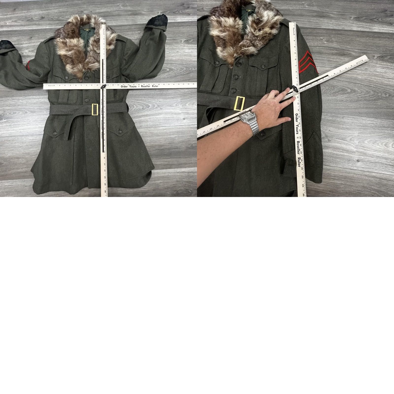 Alpha Industries VINTAGE US Marines Wool Coat Mens Small Military Overcoat Fur Shawl Collar Belted Pockets Regular Fit Size US XXS / EU 40 - 8 Thumbnail