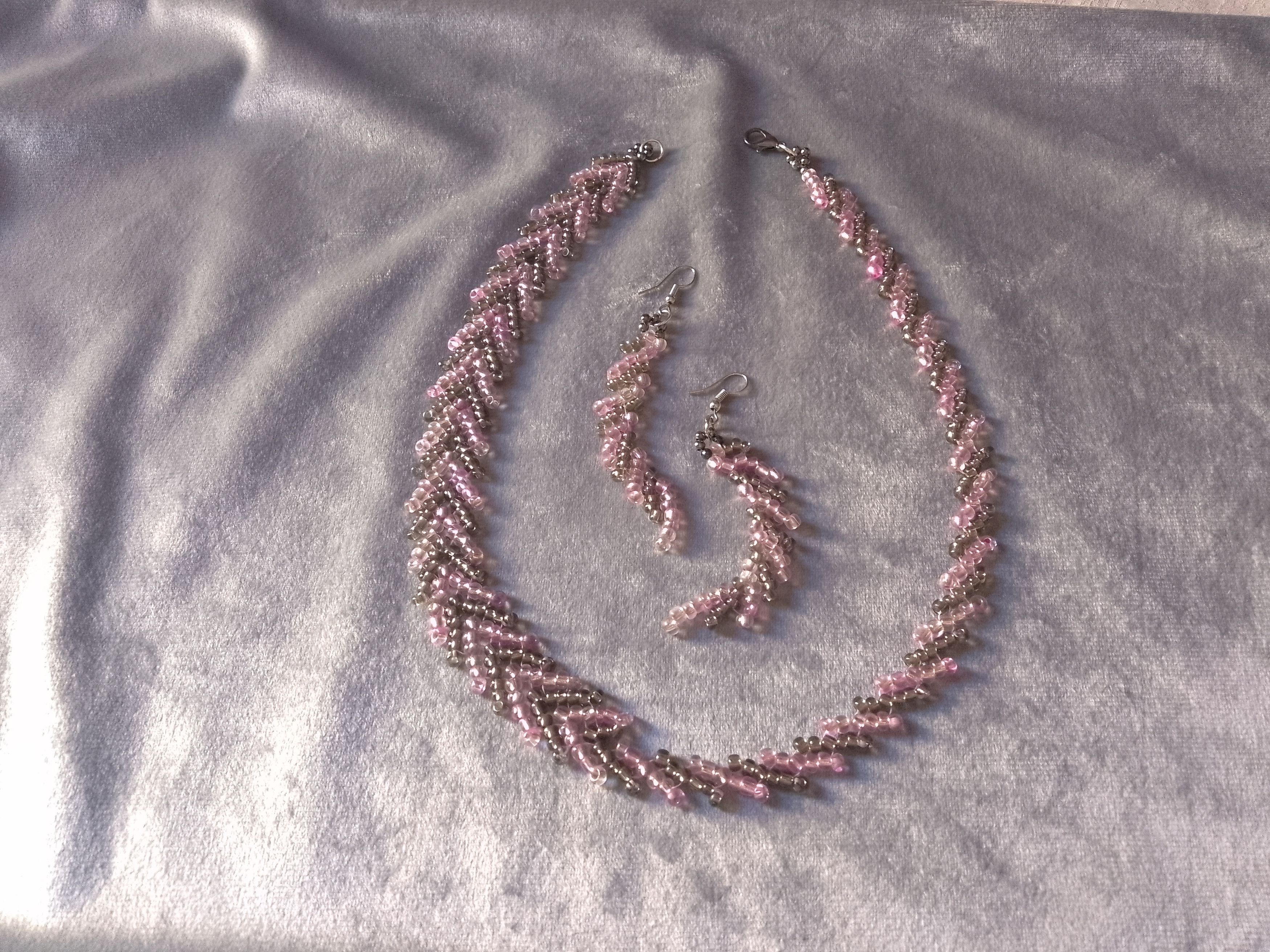 Handmade Necklace. Braided Metallic green/Pink Earrings Elegant Size ONE SIZE - 3 Thumbnail