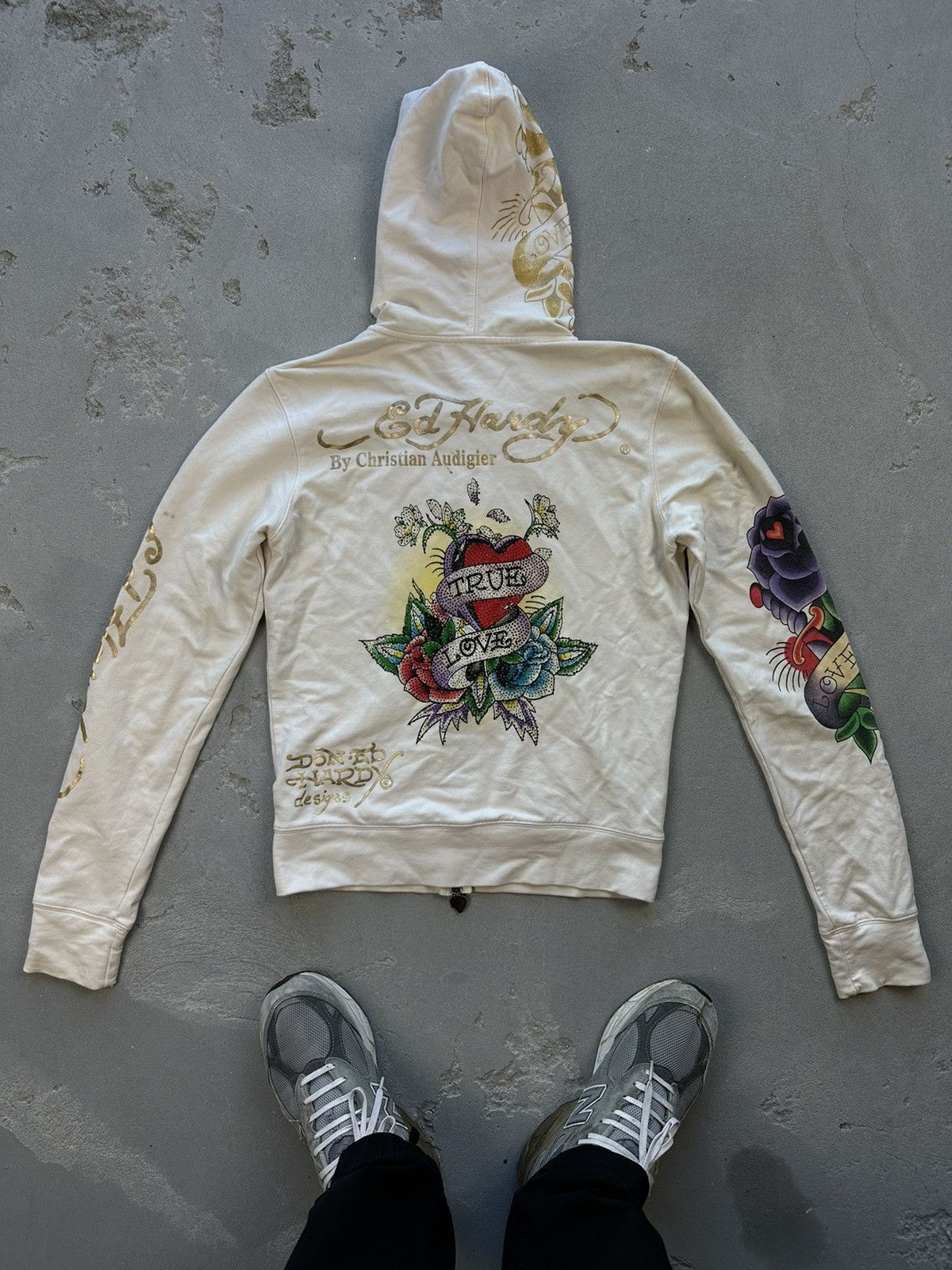 Ed Hardy × Vintage Vintage Y2K Overprinted EdHardy True Love Hoodie Japan Style Size XL / US 12-14 / IT 48-50 - 2 Thumbnail