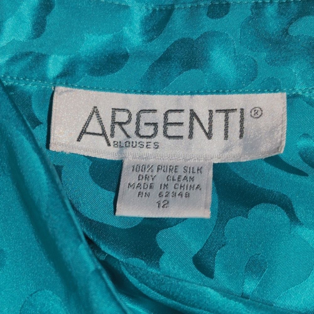Other Vintage Pat Argenti Silk Sz Patterned Teal Long Sleeve Shir Size XL / US 12-14 / IT 48-50 - 5 Thumbnail