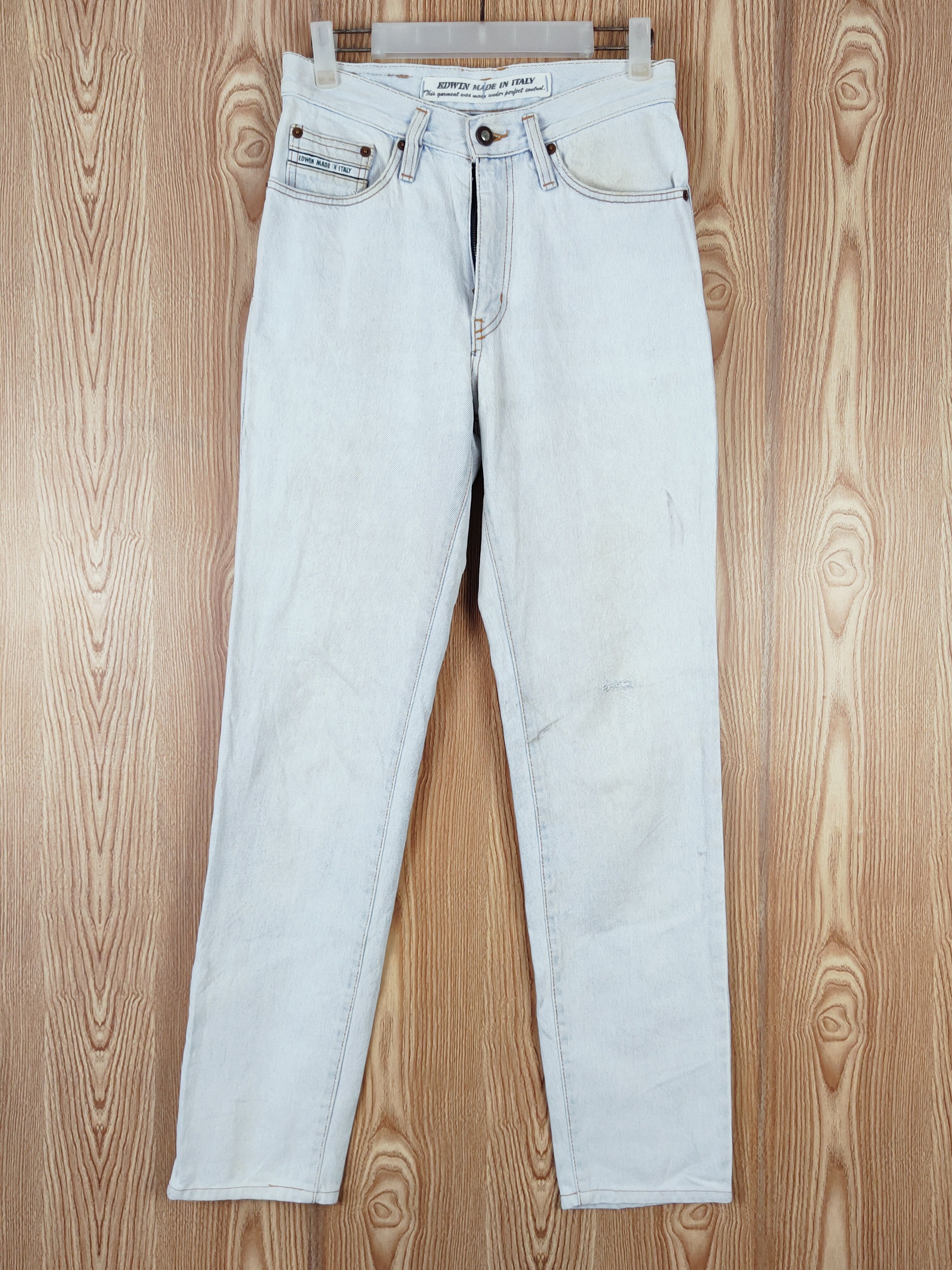 Edwin × Vintage Vintage 💥 Edwin Light Blue Distressed Ripped Jeans Size 28" / US 6 / IT 42 - 1 Thumbnail