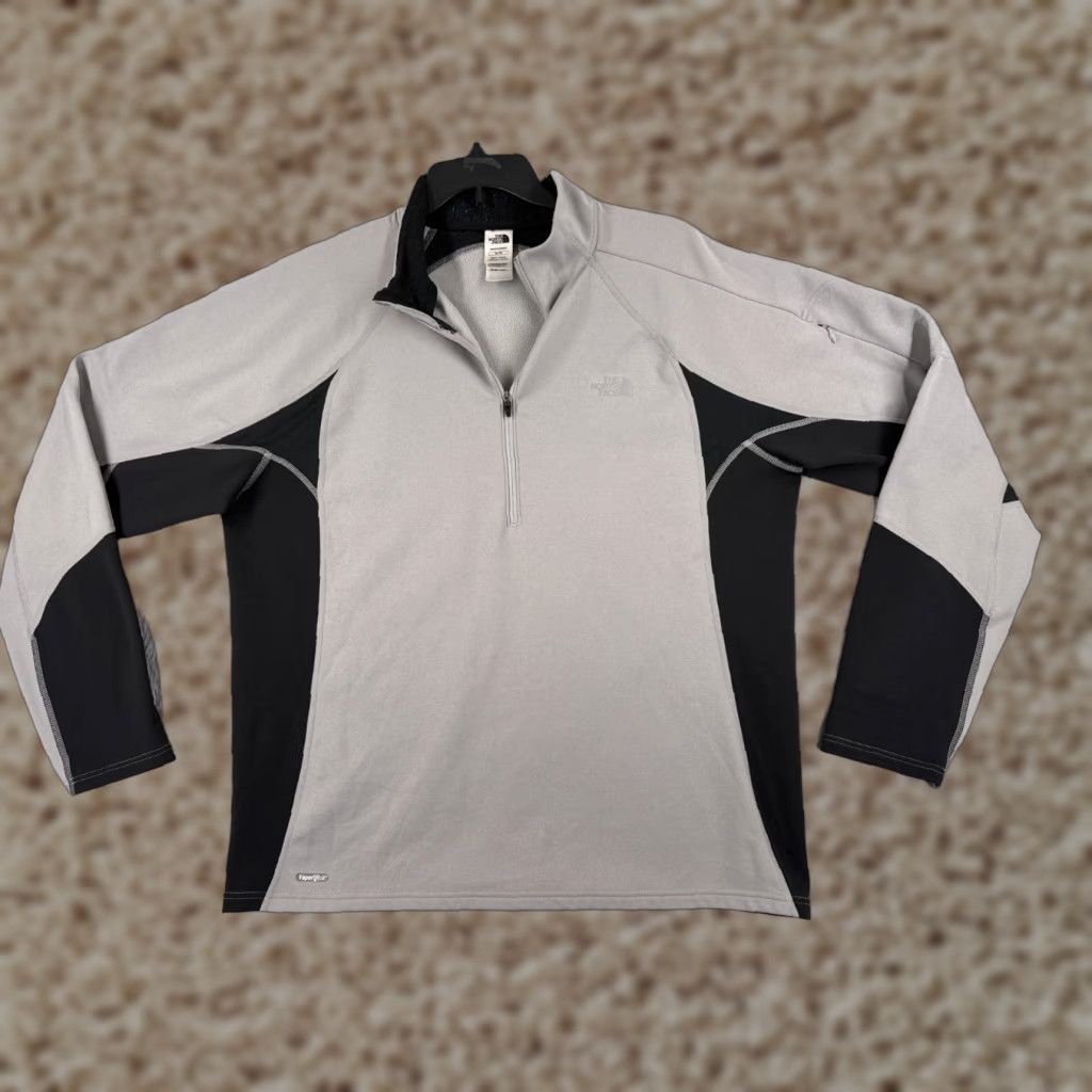 The North Face Sweater Men XL Gray Black Button Mock Neck Pullover Knit Polyester Vaporwick Casual Travel Workwear Mens