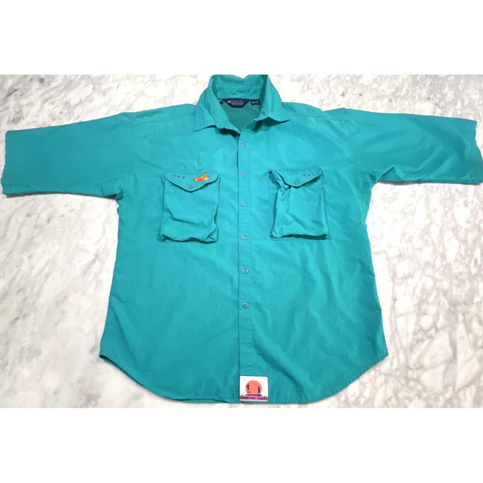 AQUA Columbia Bonefish Flats Shirt Men’s Large Vented Radial Sleeves Pockets Aqua Size US L / EU 52-54 / 3 - 2 Thumbnail