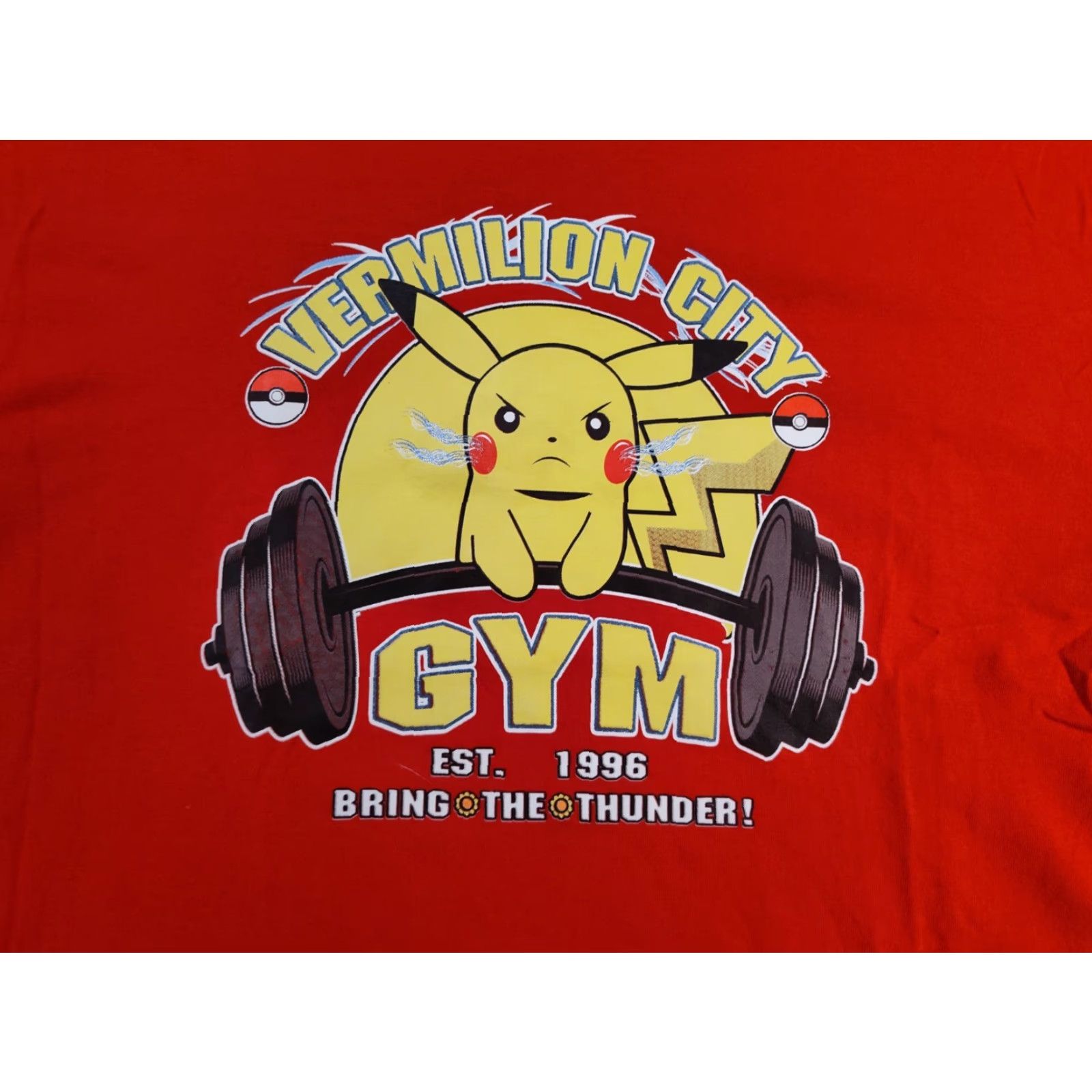 Gildan Pikachu T-Shirt Pikachu Vermilion City Gym Est 1996 Bring The Thunder Red Tee Shirt Size L Mens Gildan Cotton Graphic Print Short Sleeve Vintage No Size US L / EU 52-54 / 3 - 2 Thumbnail