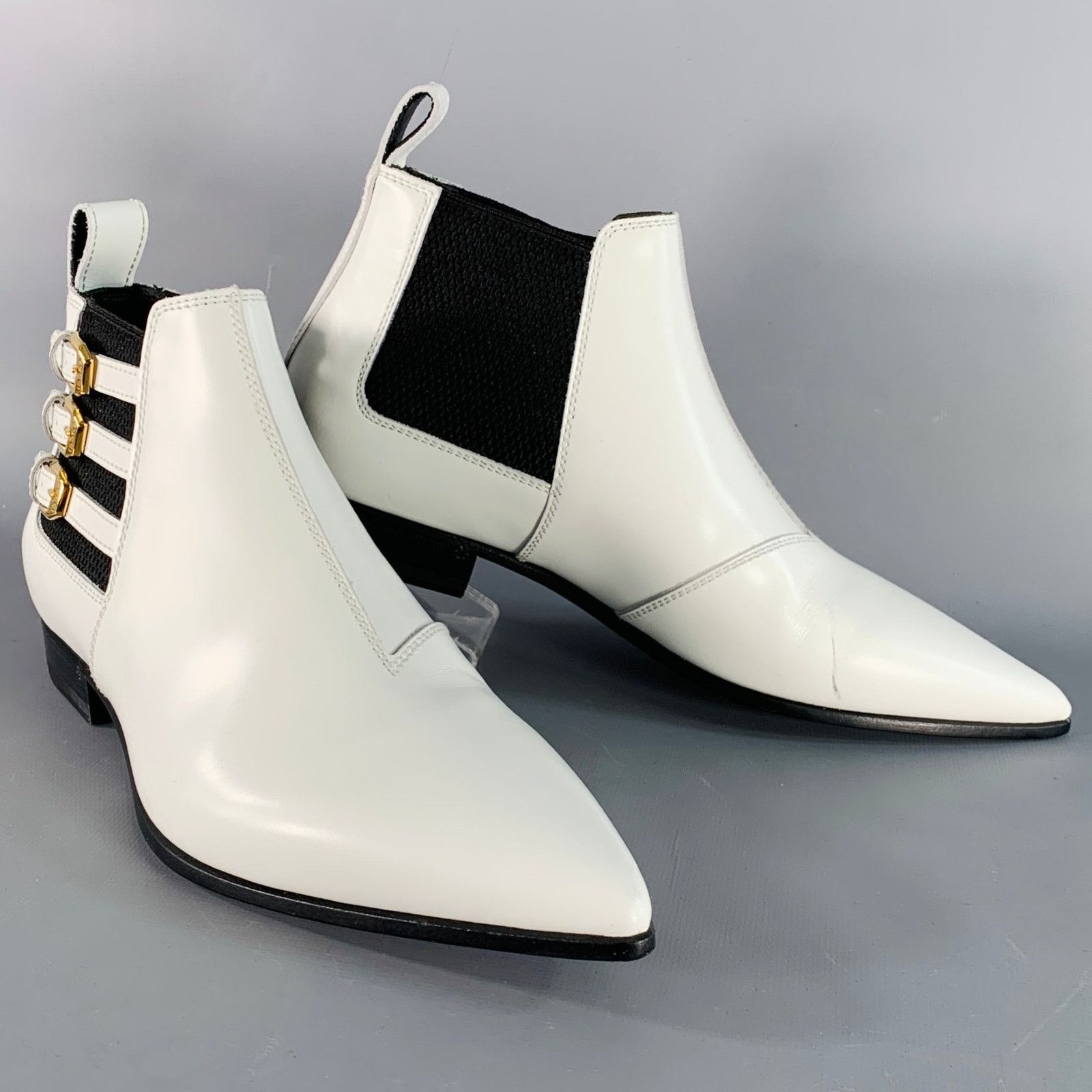 Gucci White Black Gold Leather Pointed Toe Pull On Ankle Boots Size US 7.5 / IT 37.5 - 1 Thumbnail