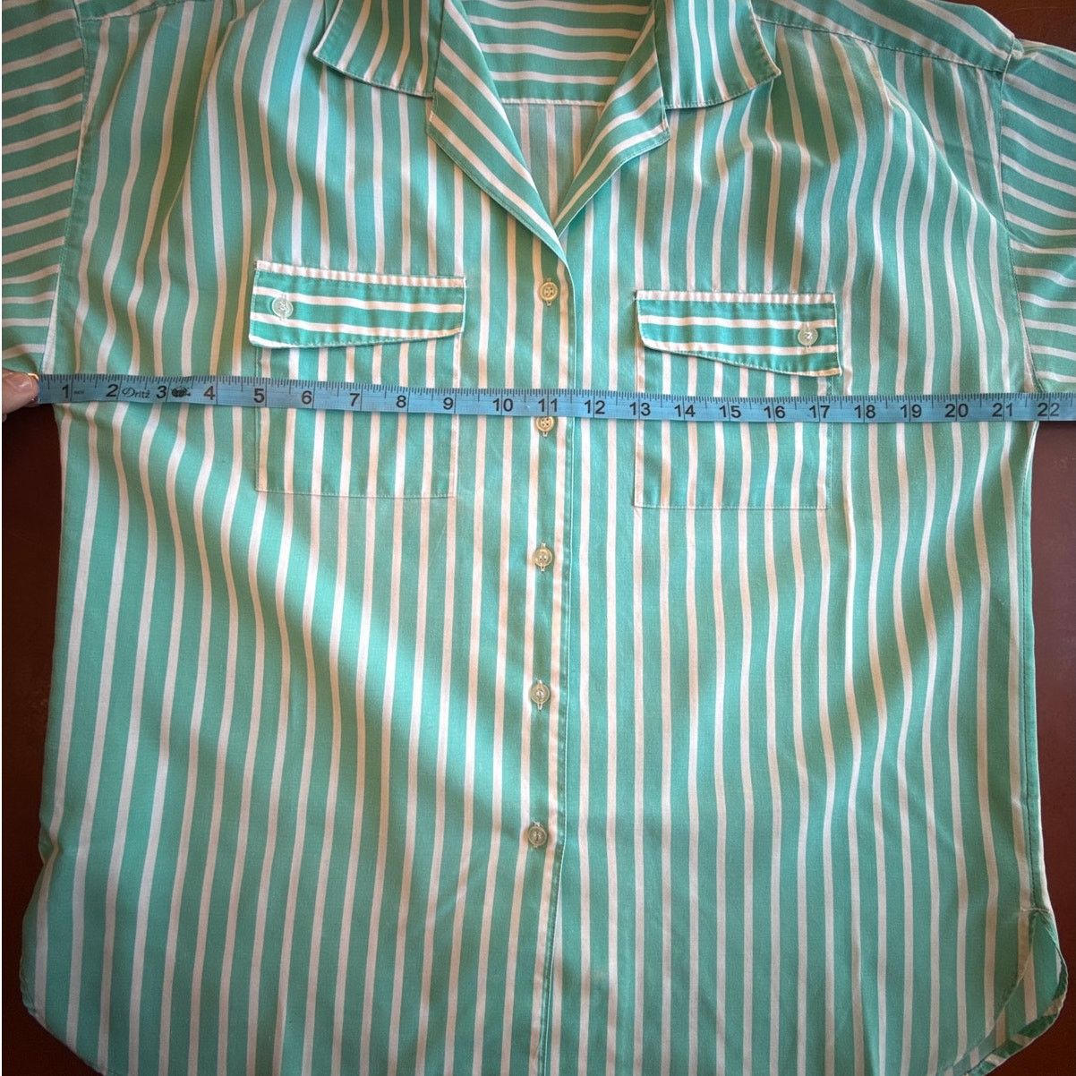 Other 80's Womens Vintage Aqua Striped Coastal Button Down T-Shirt Size XL / US 12-14 / IT 48-50 - 7 Thumbnail