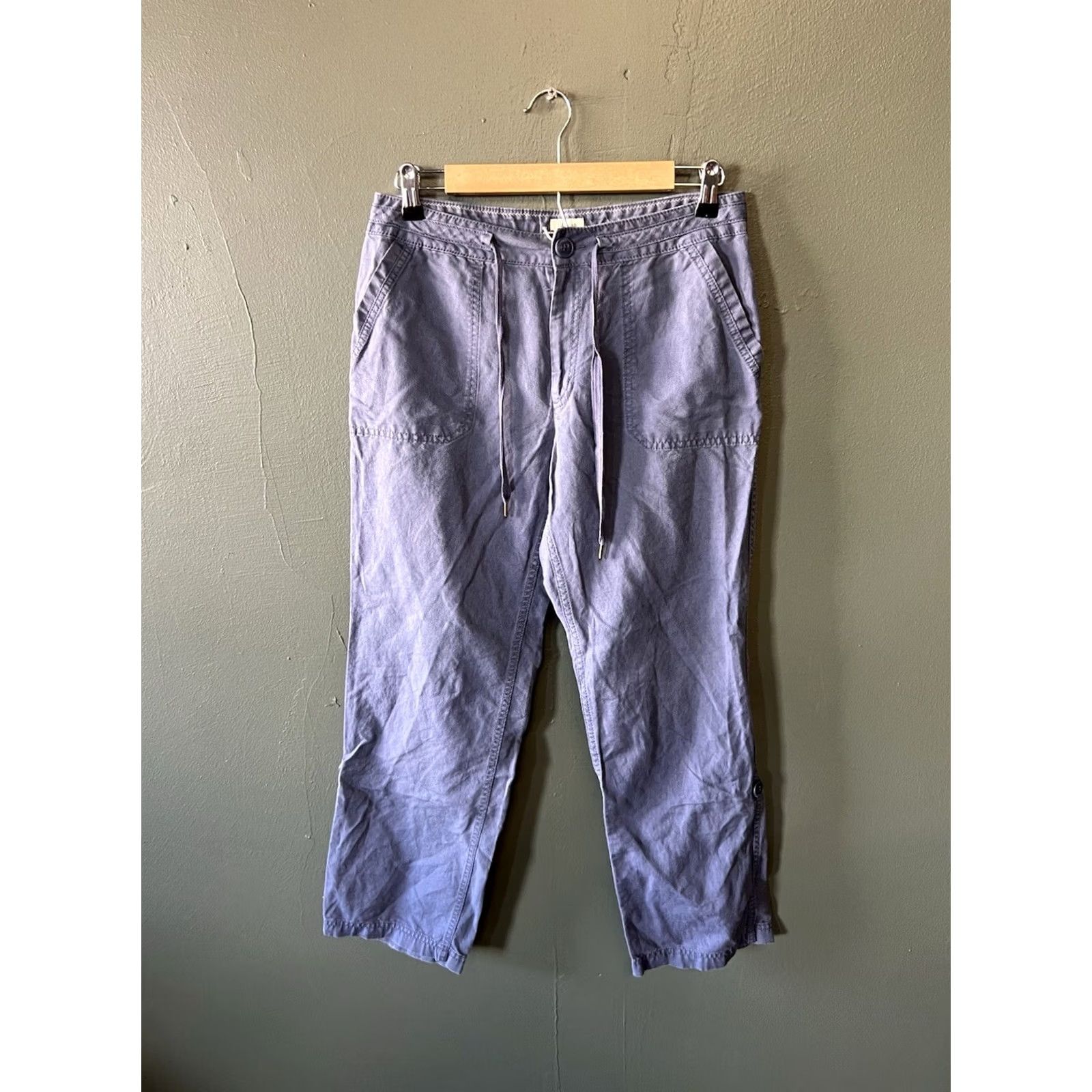 Vintage LL Bean Womens Blue Linen Cropped Outdoor Hiking Pants Sz Small P Drawstring Size 28" / US 6 / IT 42 - 2 Thumbnail