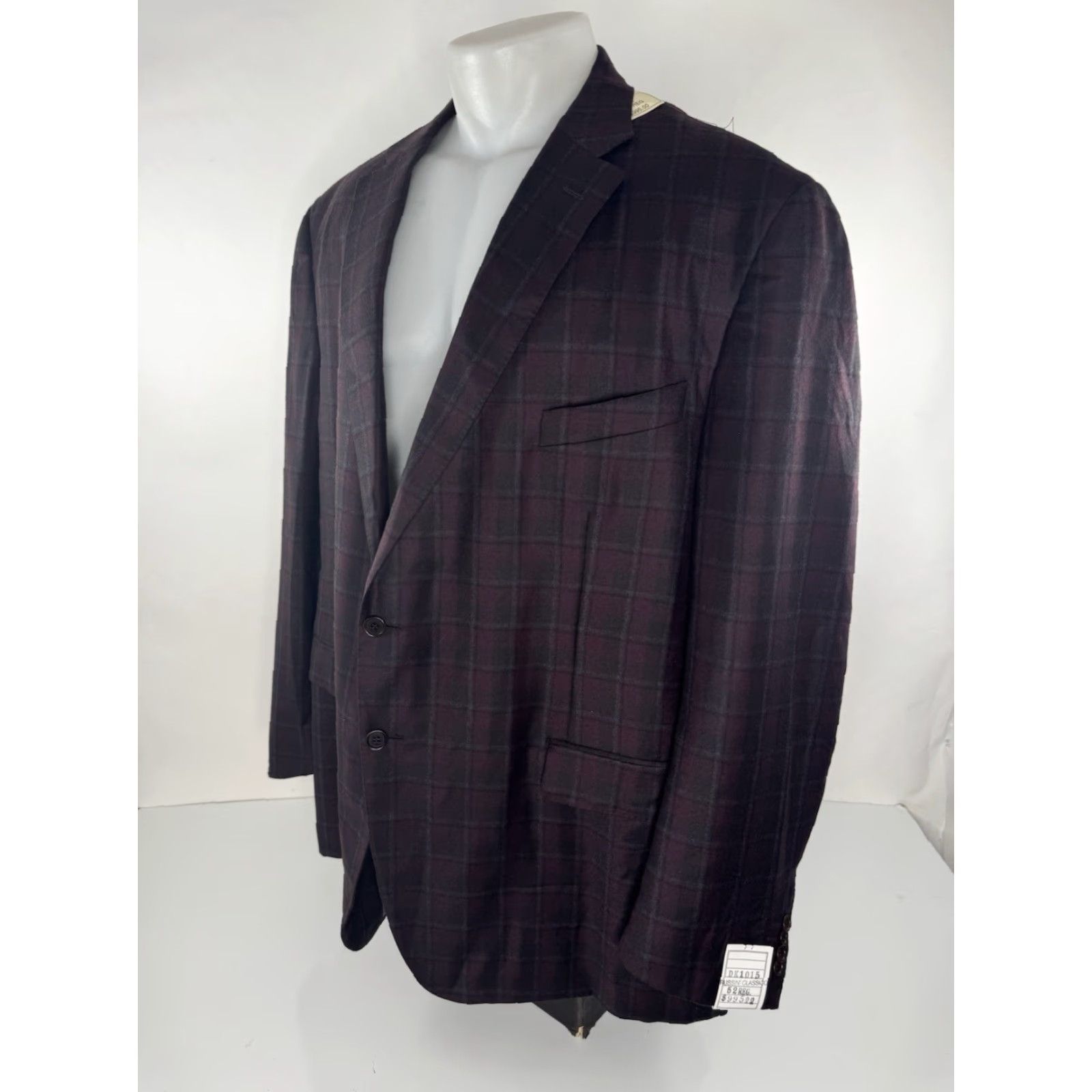Vintage TRUSSINI Italy - NEW w TAG - WOOL Plaid Blazer Jacket - Mens 52 R - Burgundy / Black / Bluish Gray - 995 MSRP - Jacket Size 52R - 2 Thumbnail