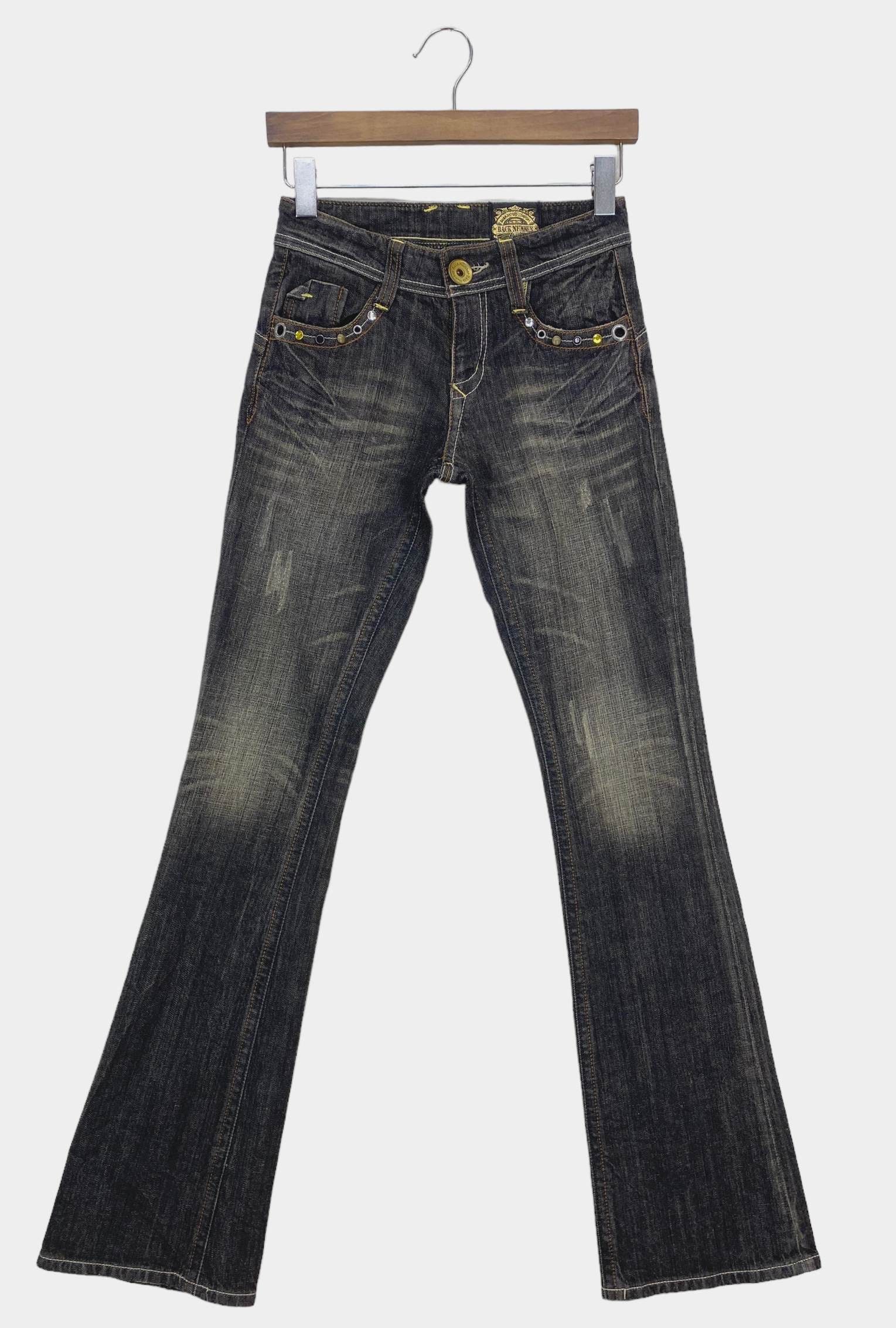 image of Distressed Denim Back Number Jeans Flare Jeans in Black, Women's (Size 26)