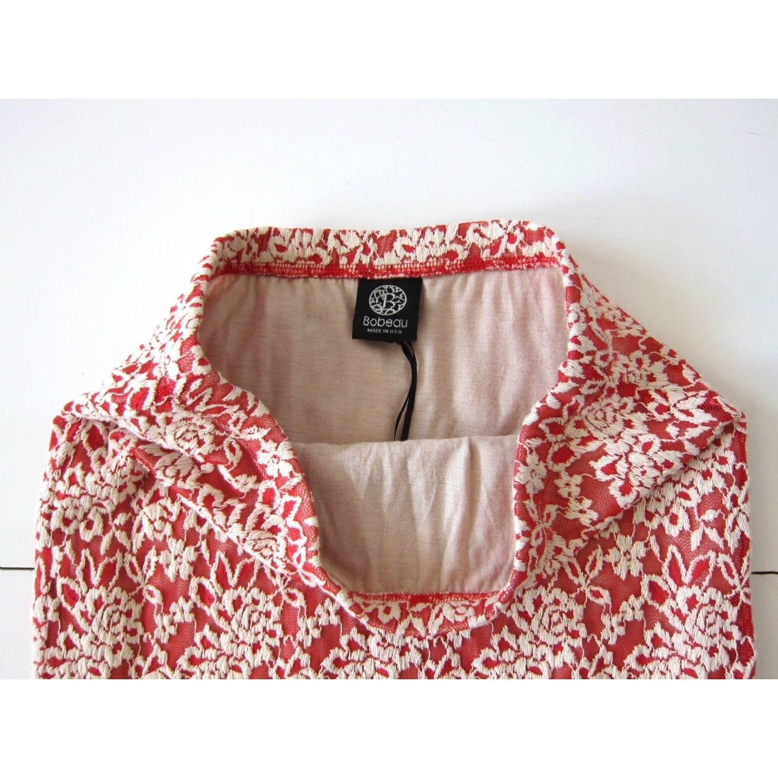 Vintage Bobeau Skirt Small NWT Red White Embroidered Floral Lace Stretch Pencil Size 28" / US 6 / IT 42 - 5 Thumbnail