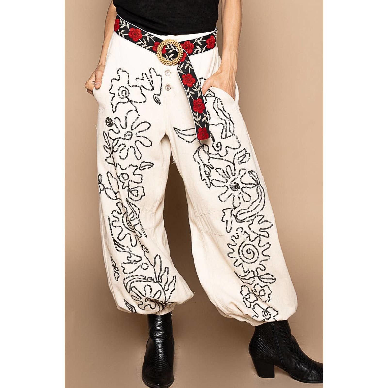 Other Floral Embroidered Pattern Solid Twill Jogger Pants by POL Size 28" / US 6 / IT 42 - 4 Thumbnail