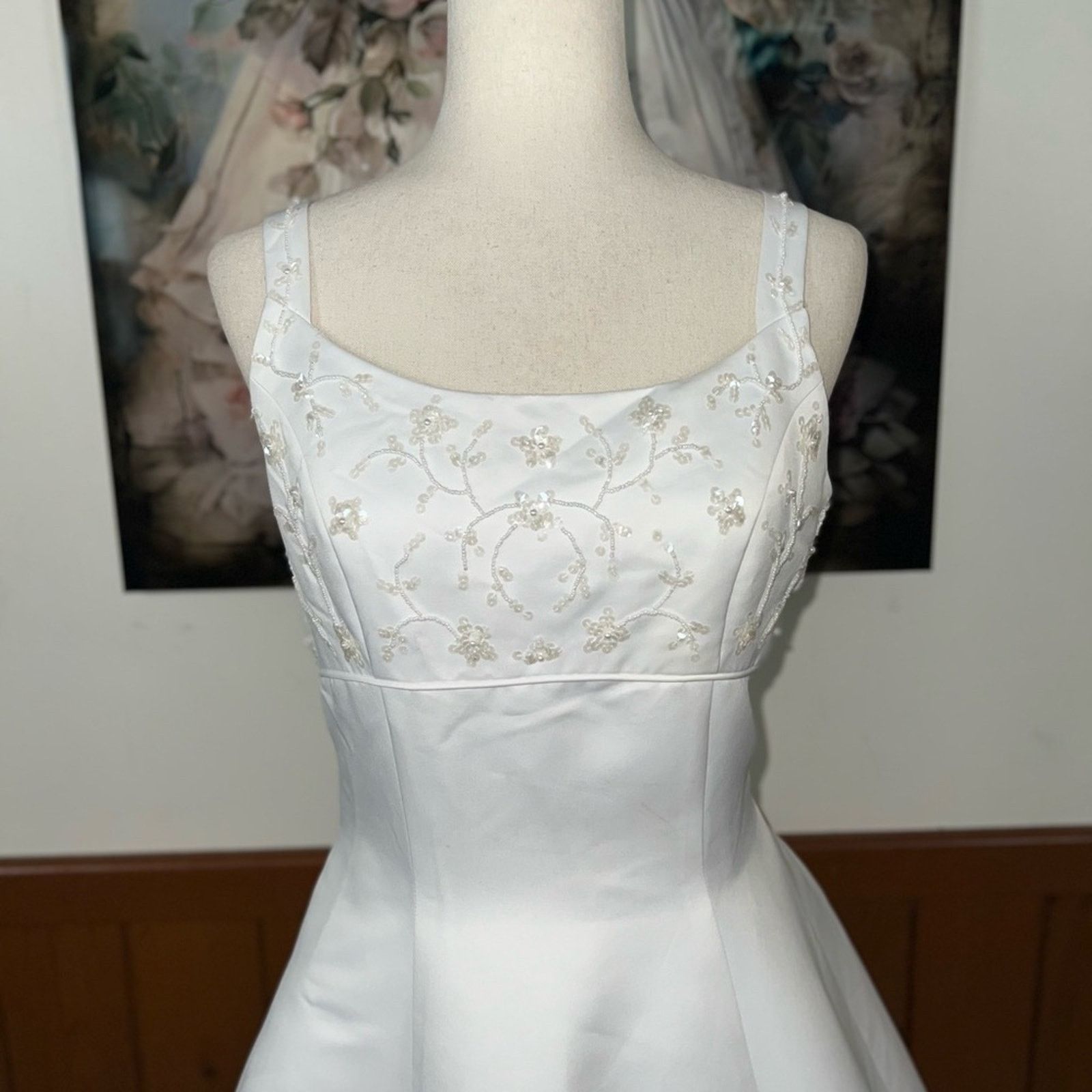 Oleg Cassini Beautiful Vintage 90s Oleg Cassini Empire Waist Wedding Gown Size L / US 10 / IT 46 - 3 Thumbnail