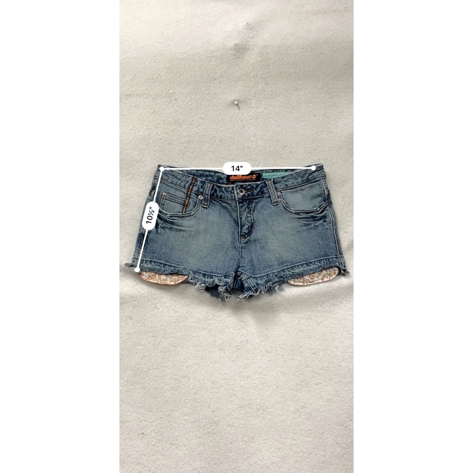 Vintage Dollhouse Denim Shorts Frayed Hem Size 7 Juniors Women Blue Cotton Spandex Cut-Off 5-Pocket Button Zipper Like New Size 28" / US 6 / IT 42 - 8 Thumbnail